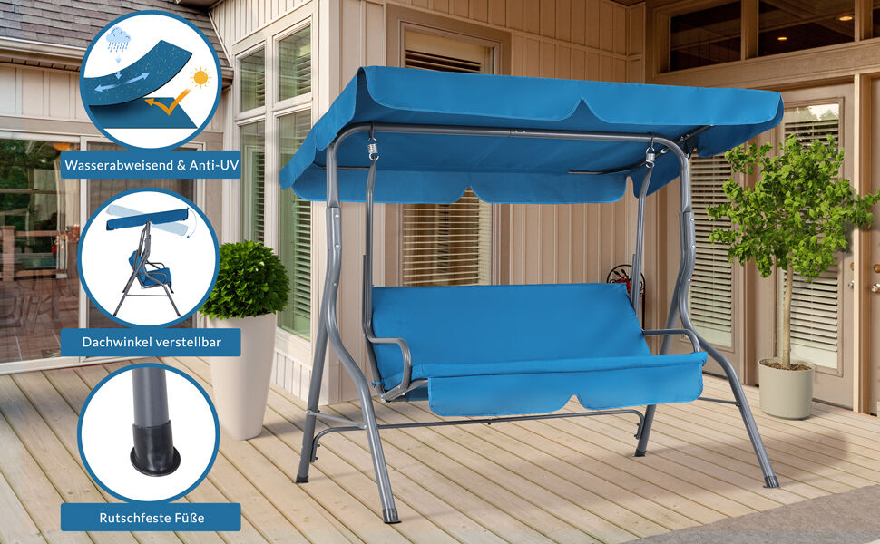 Hollywoodschaukel Atlantik Blau mit Sonnendach