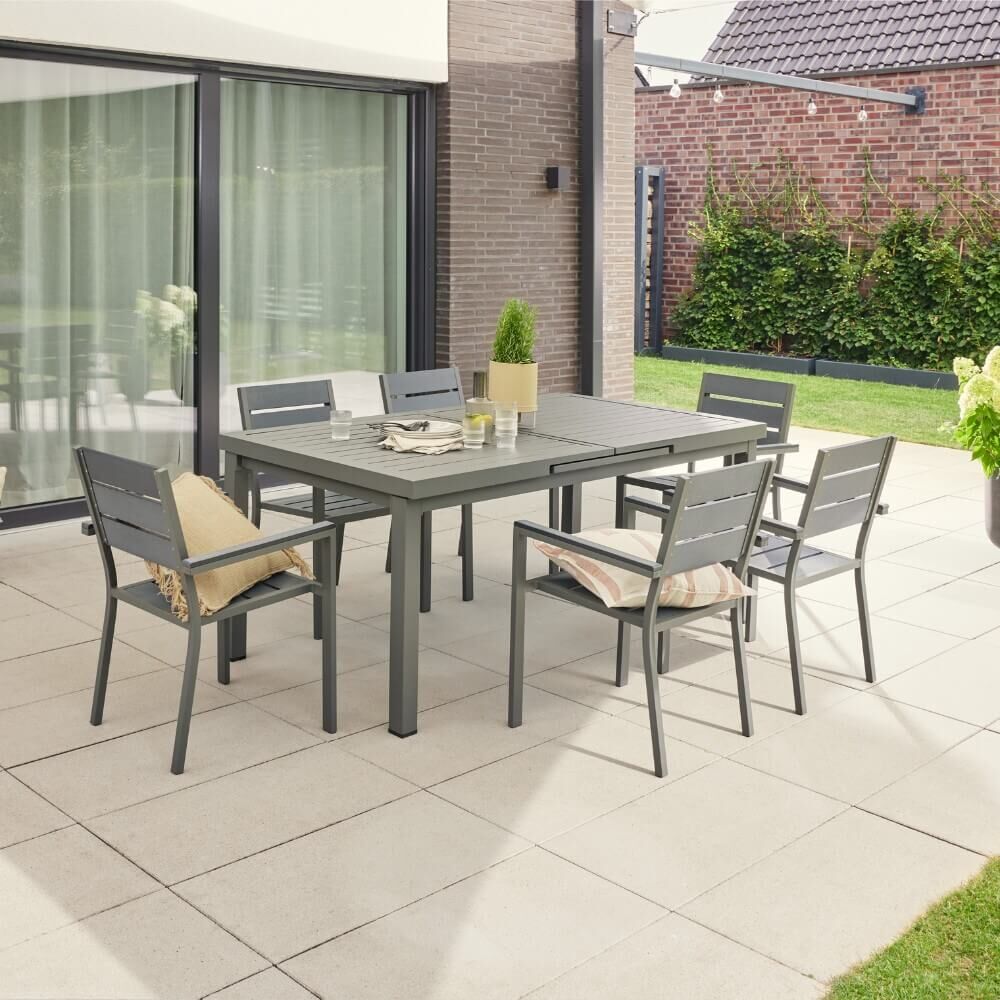 Garten-Sitzgruppe CALIDO MADERA inklusive ausziehbarer Gartentisch + 8 Stühlen