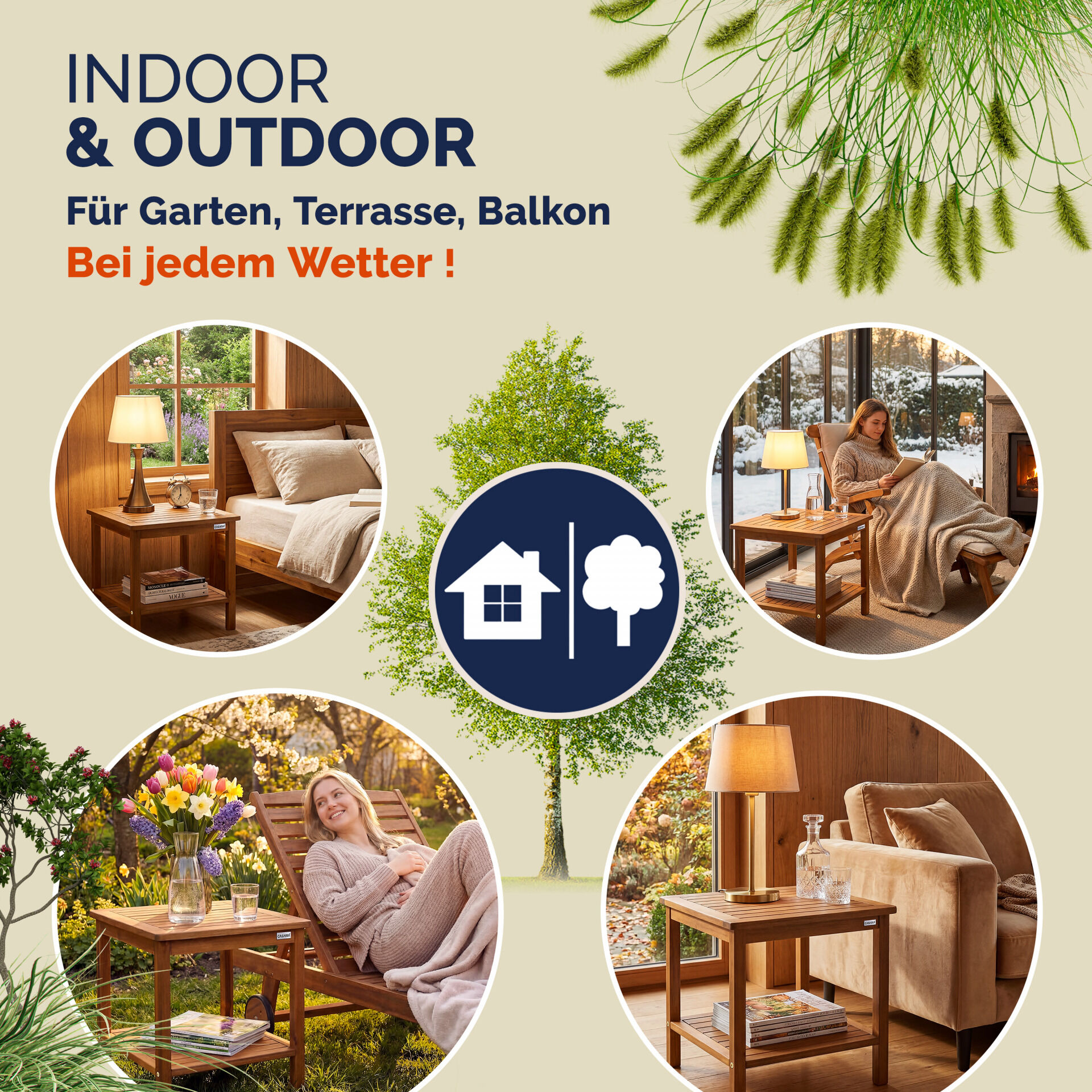 Gartentisch Beistelltisch Akazienholz 45x45x45cm robust bis 80kg 2 Ablagen
