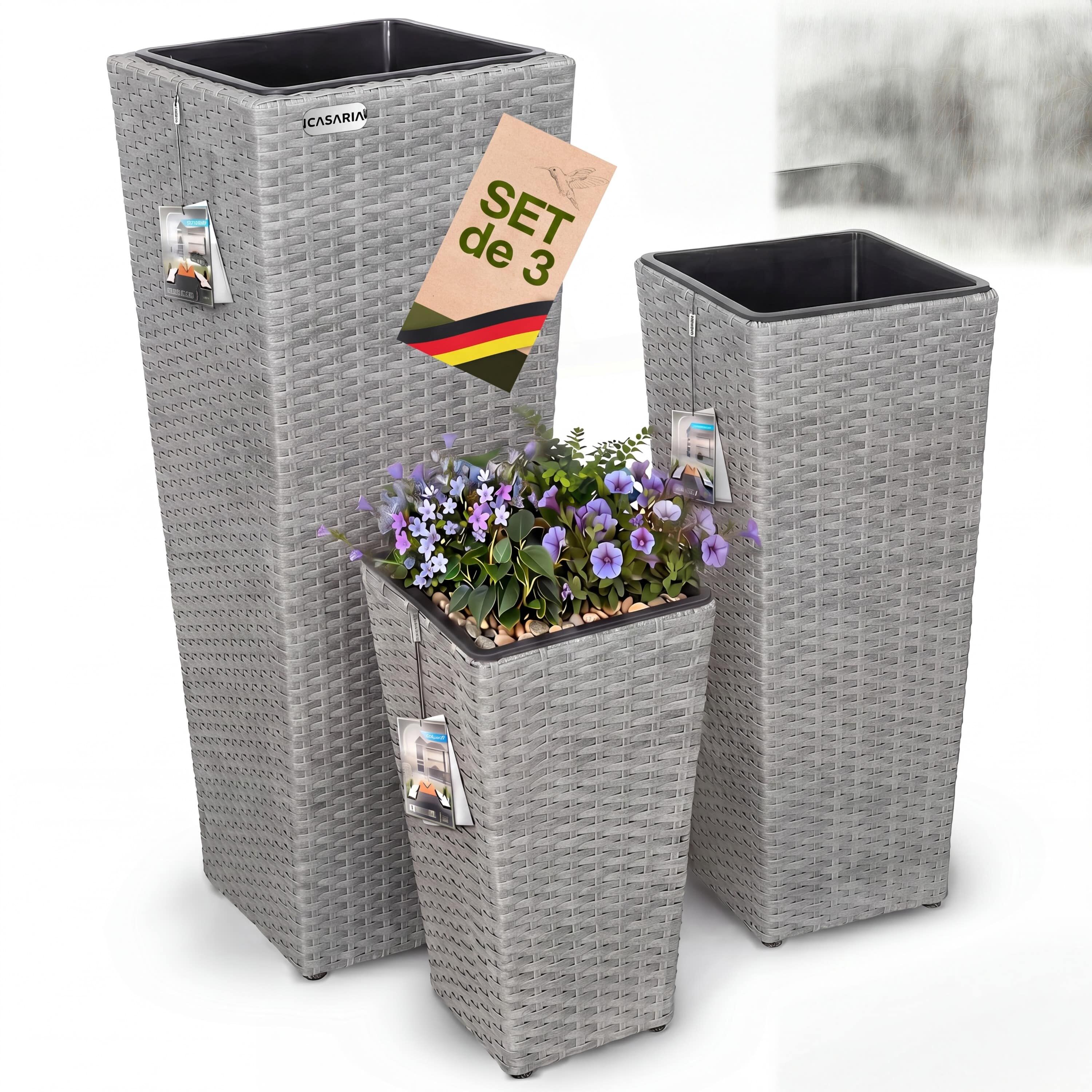 Polyrattan Blumentopf 3er-Set Grau
