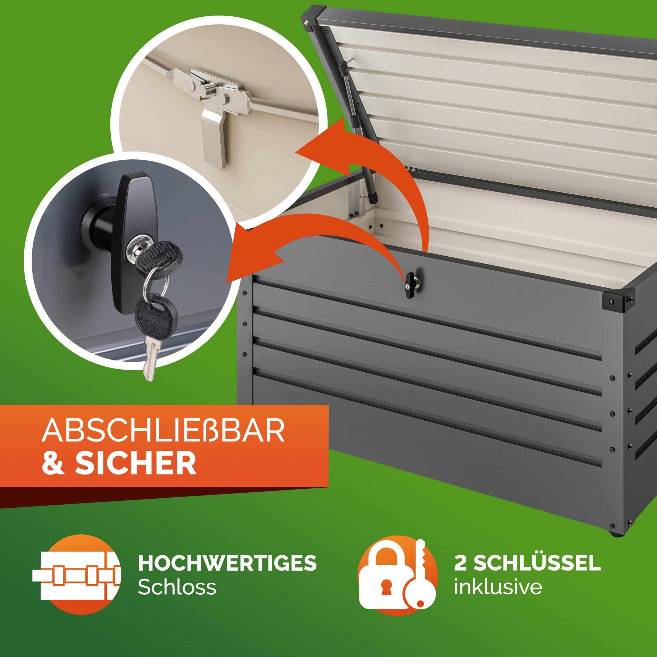 Gartenbox 385L Anthrazit wasserdicht abschließbar bis 100kg verzinkt