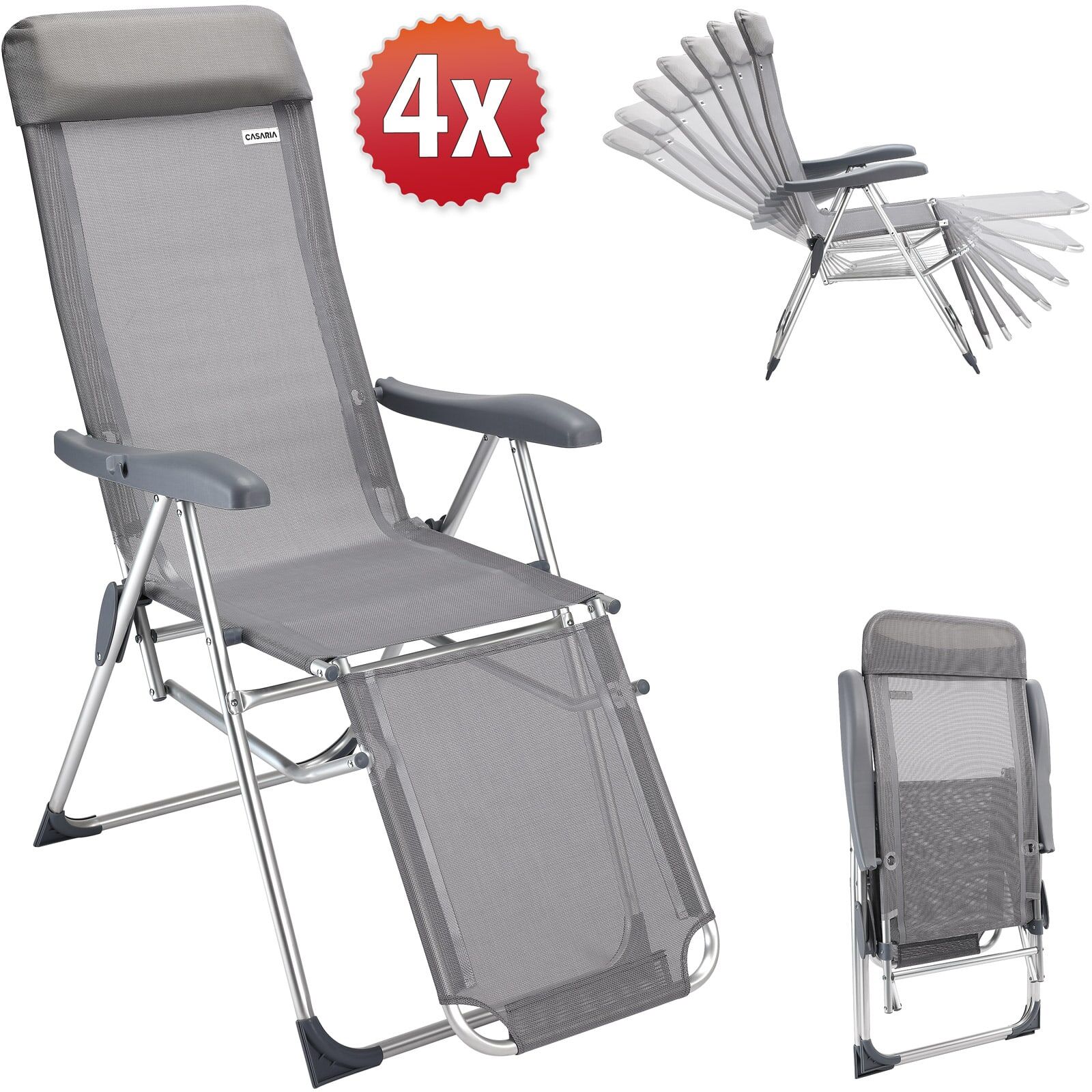 Gartenstuhl Hochlehner 4er-Set Grau Alu