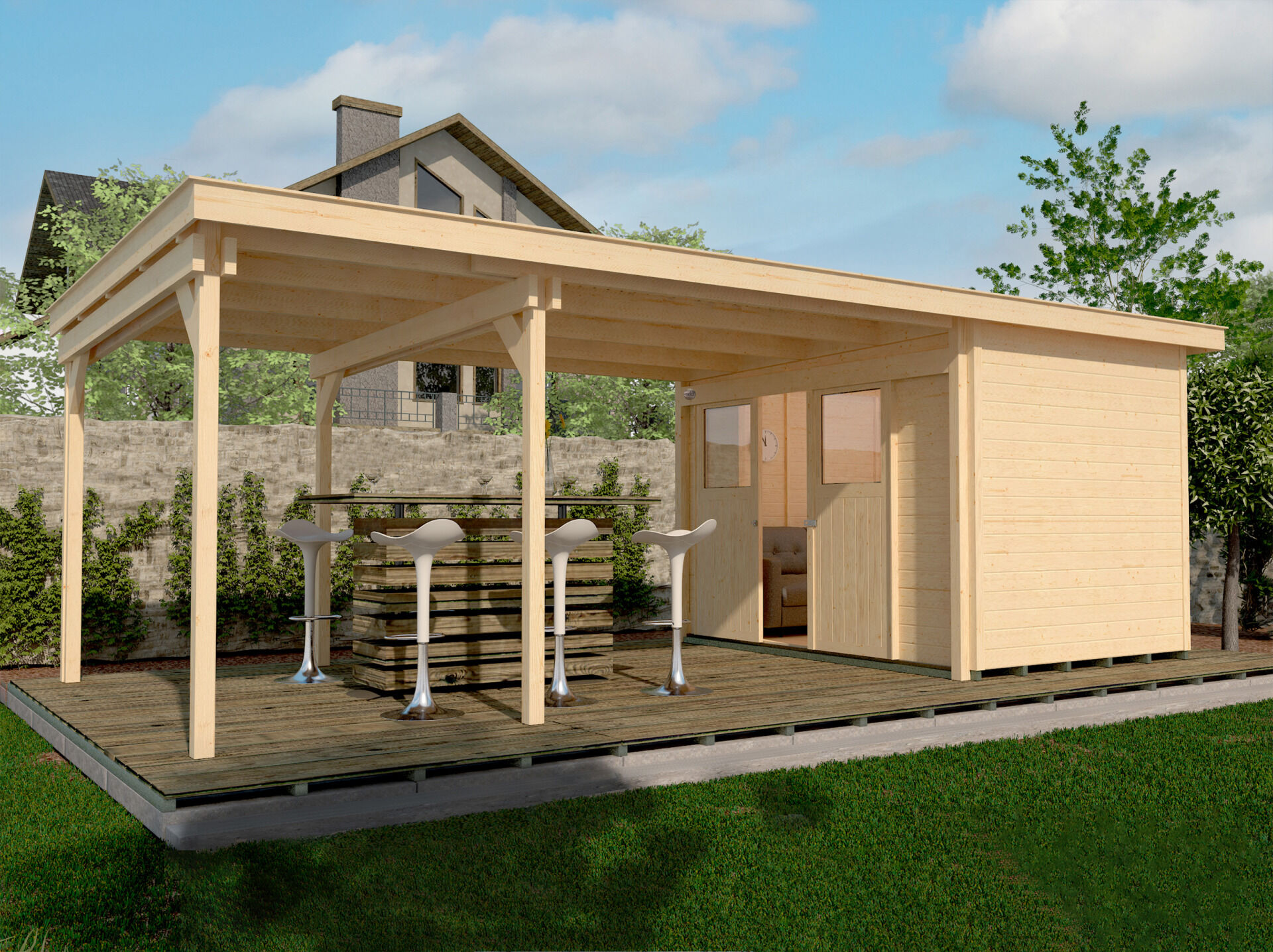 weka Lounge-Haus 225 B Gartenhaus 7,7x3,4m