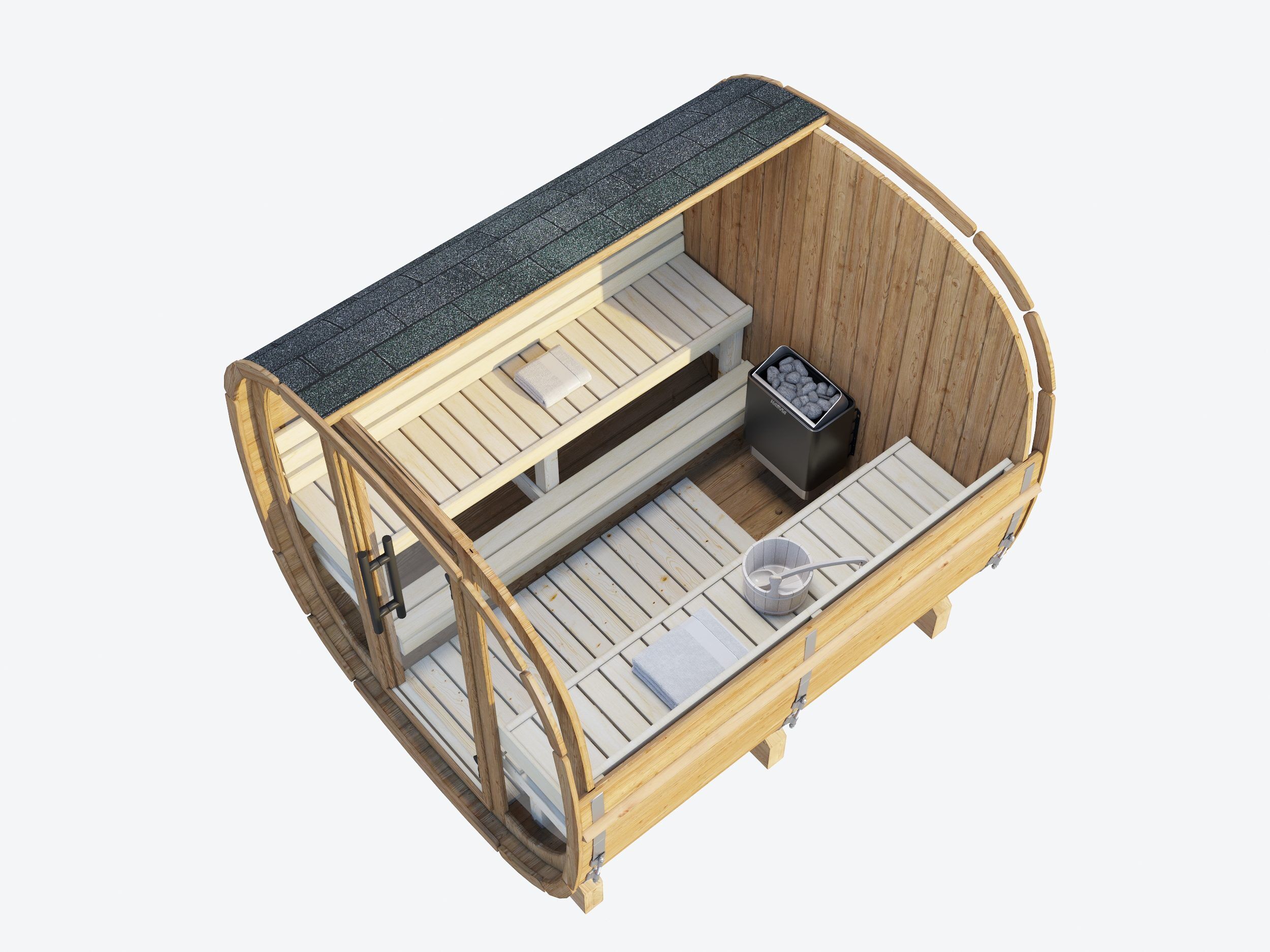 Palmako Fasssauna Astra 2,0 Thermoholz mit Glasfront