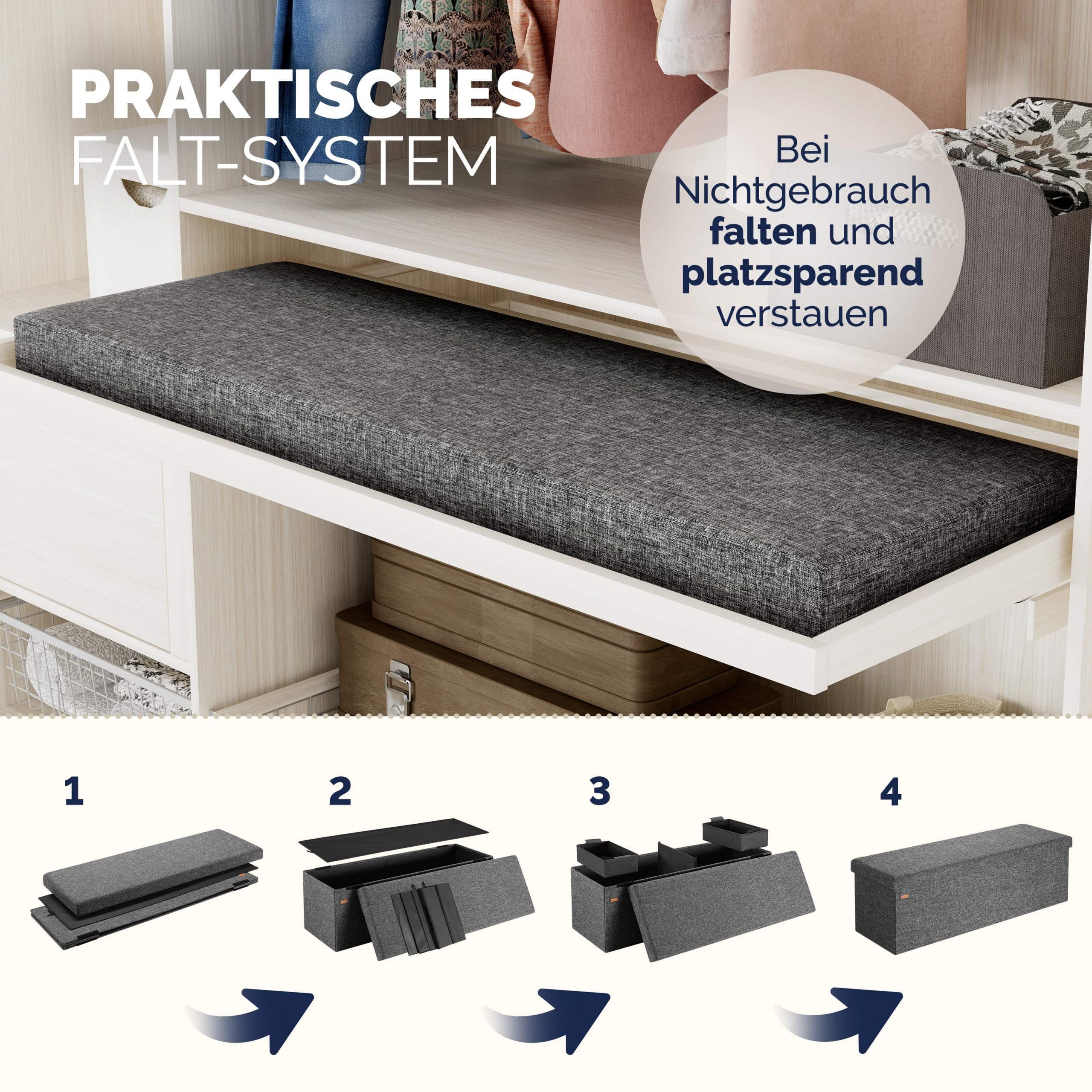 Sitzbank Dunkelgrau 115x38x38cm mit Stauraum faltbar