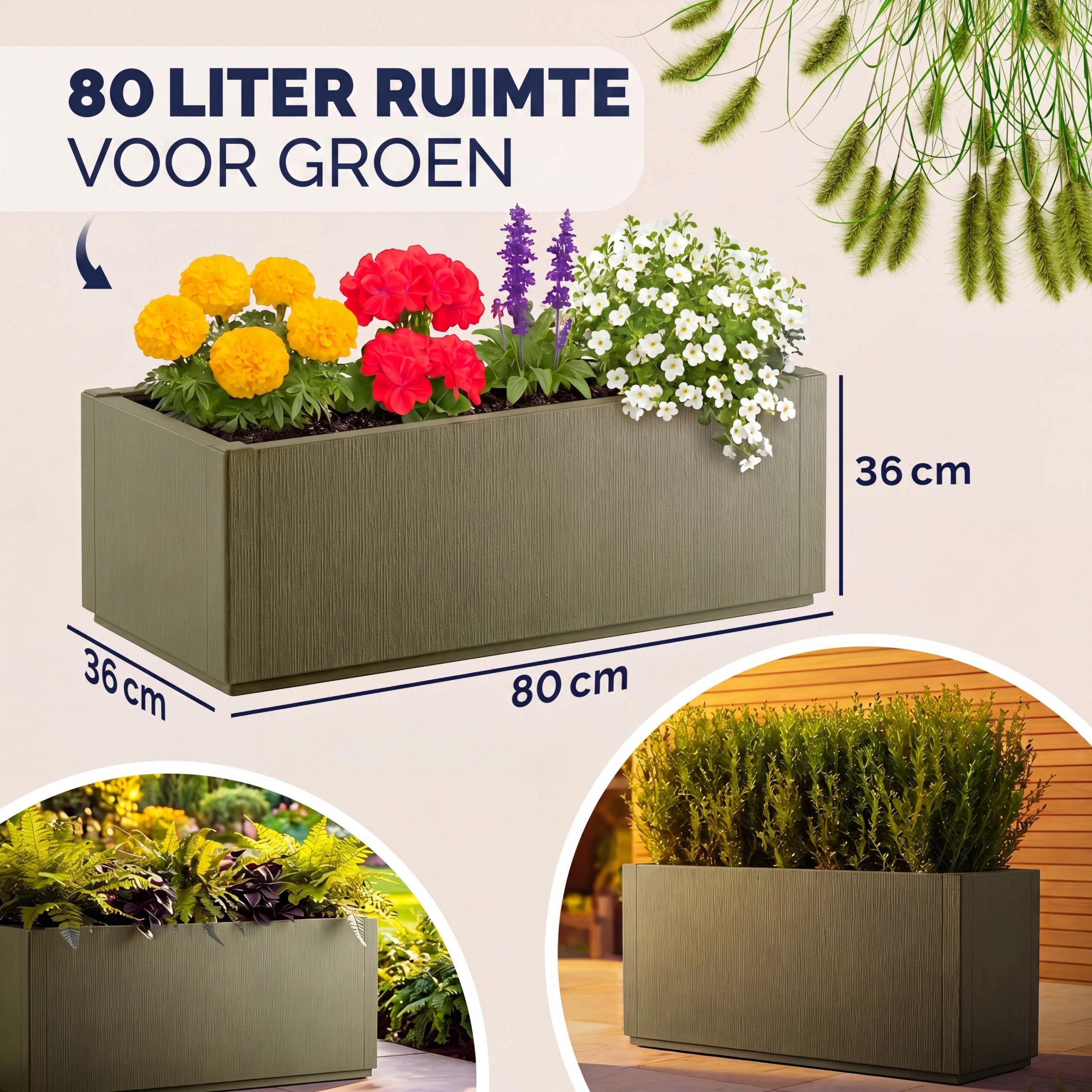 Blumentopf Ethica Olivgrün Kunststoff 80x36x36cm