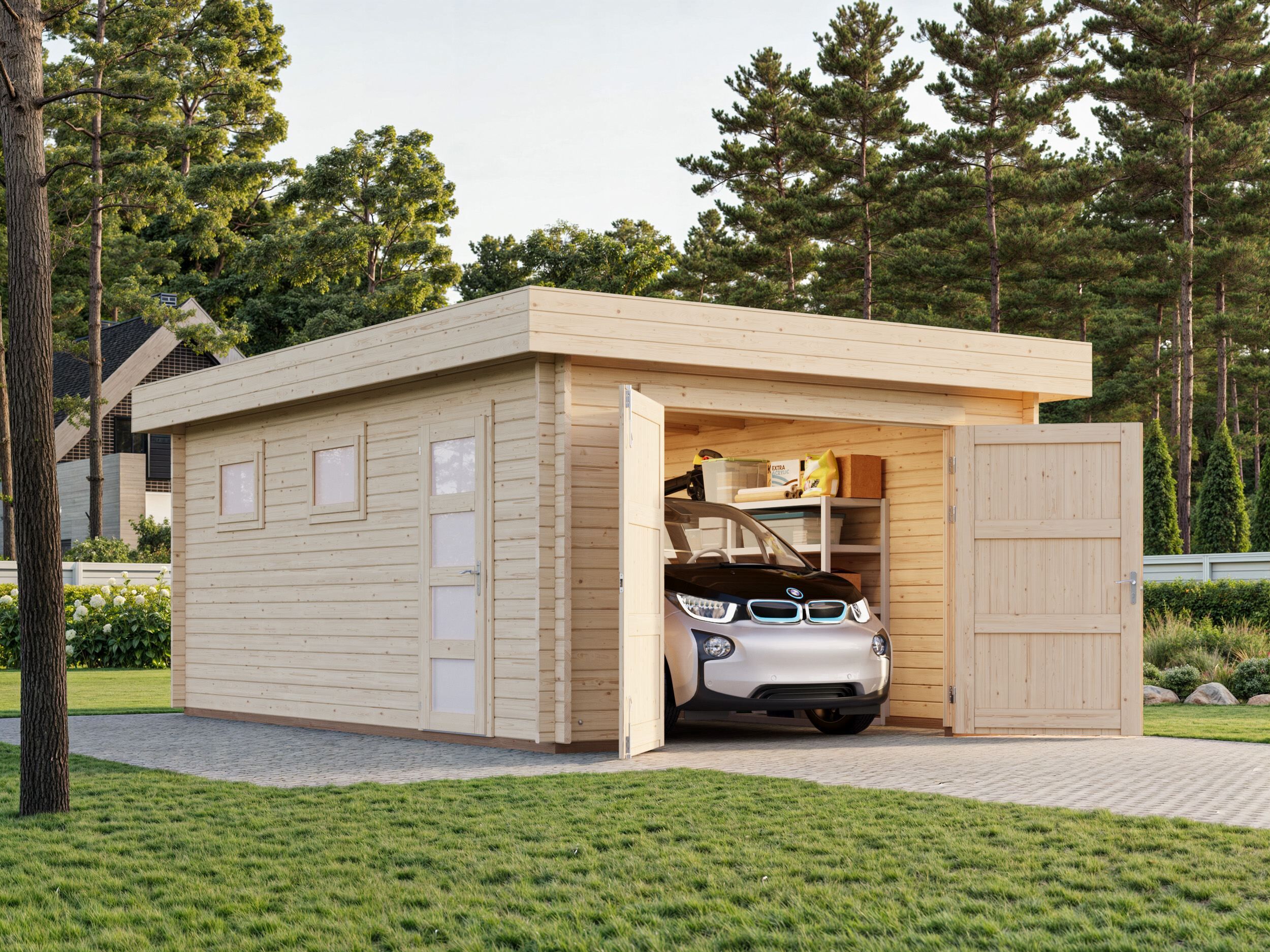 Flachdach Holzgarage Rasmus 19,0 m² mit Holztor