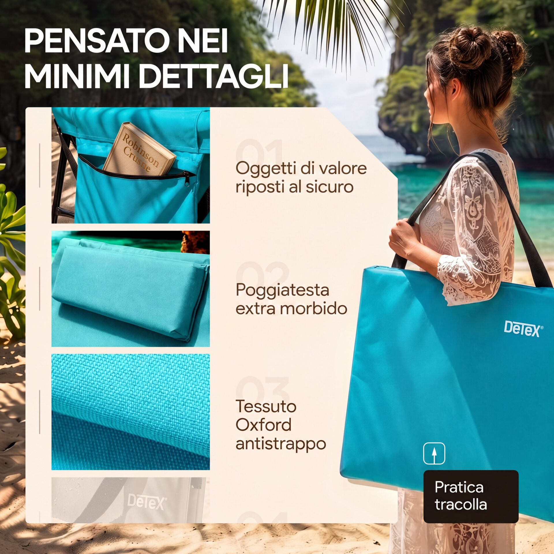Strandmatte Türkis 158x56x46cm gepolstert