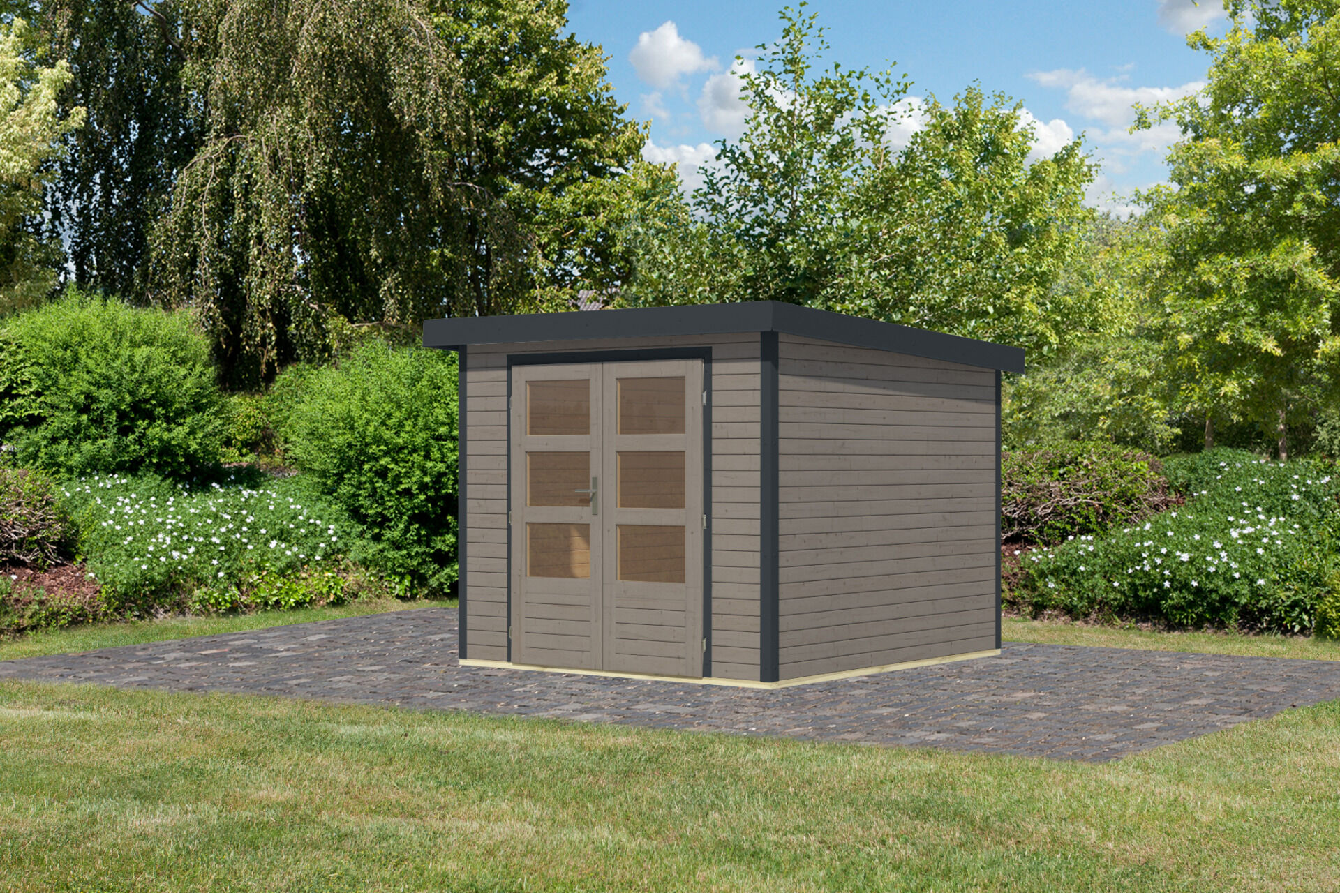 Karibu Pultdach Holz & Metall Gartenhaus Jupiter 3,5, naturbelassen / graualuminium