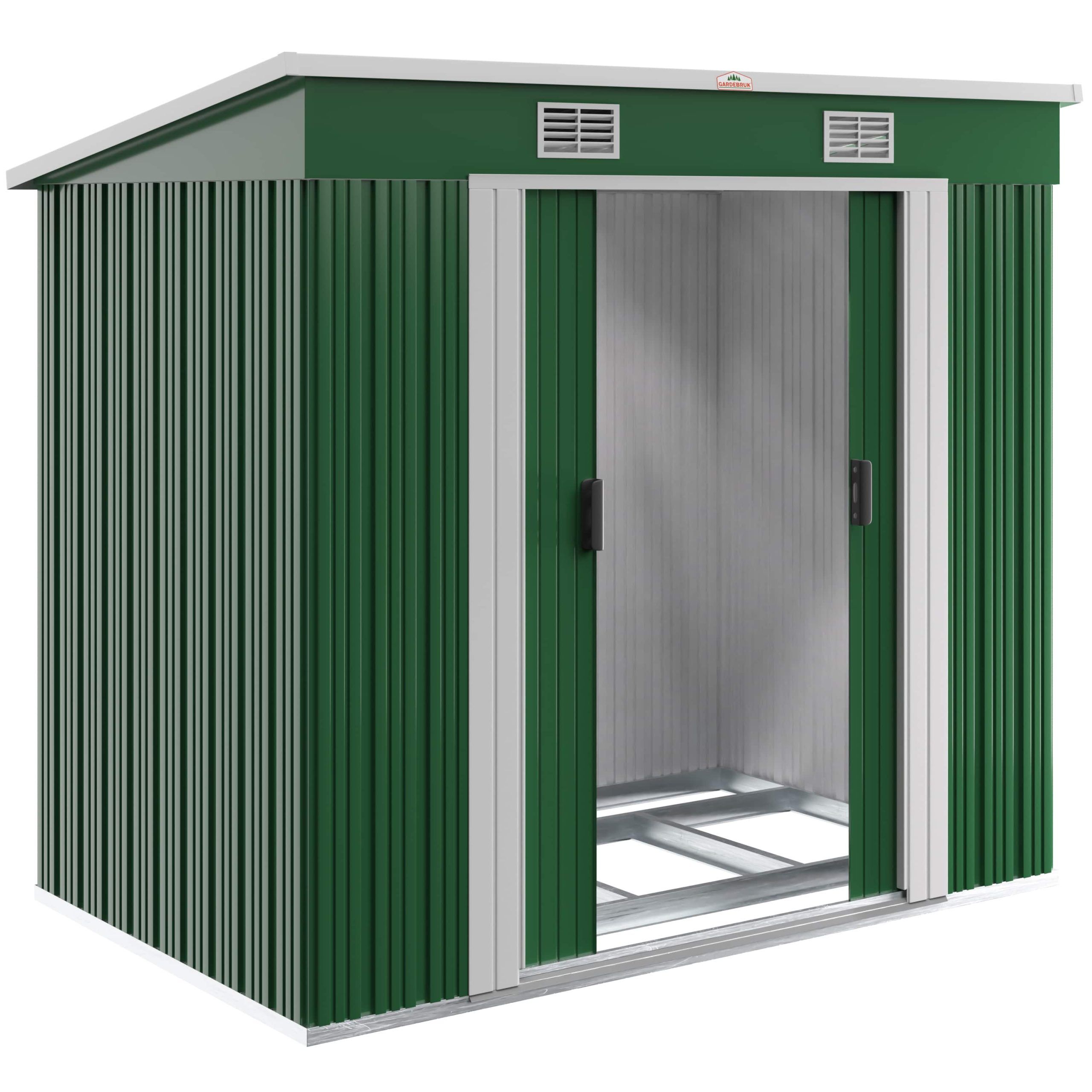 Geräteschuppen Grün 200x125x180cm 2m² Stauraum verzinkt Schiebetür 4 Haken
