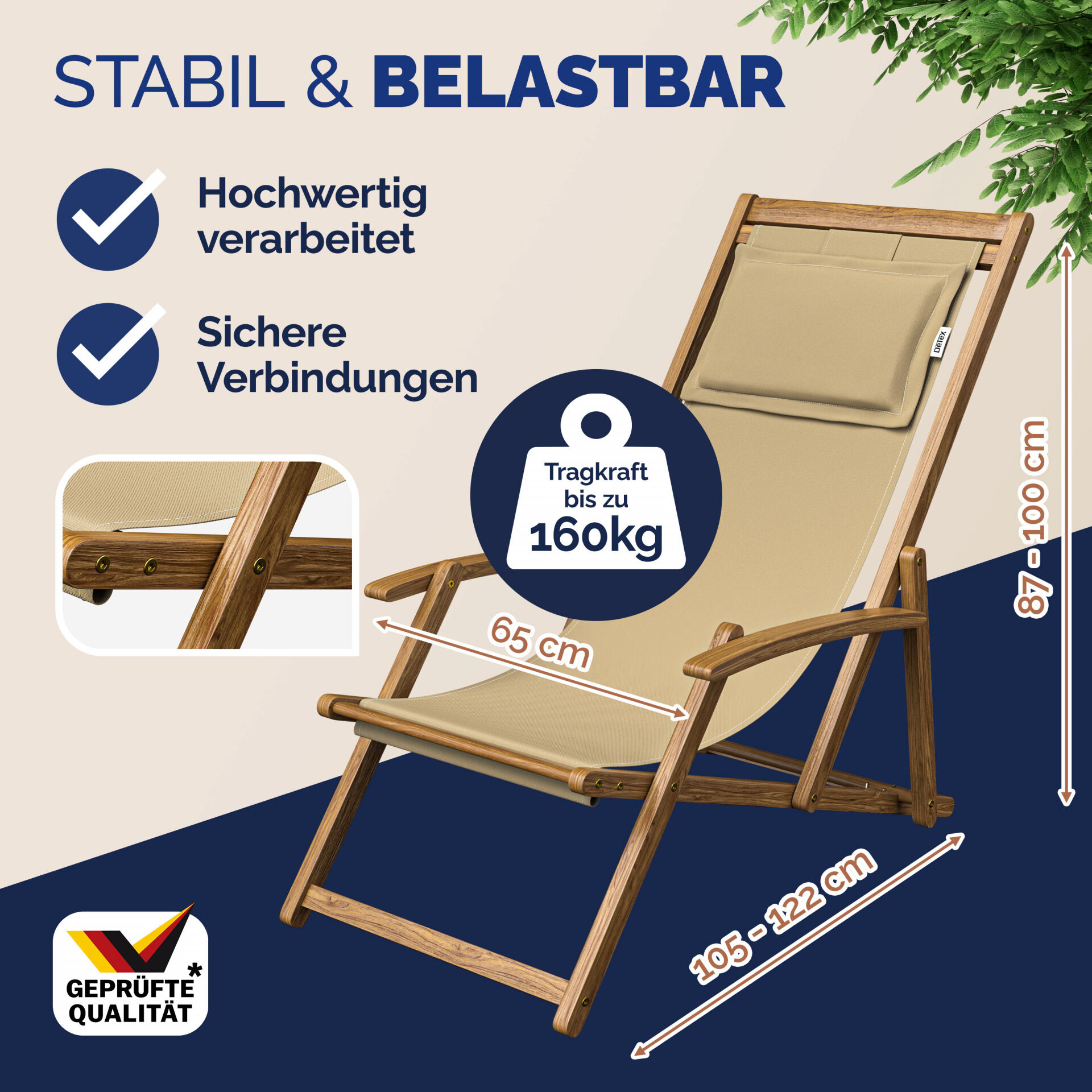 Gartenliege Creme Akazienholz 94x60x94cm