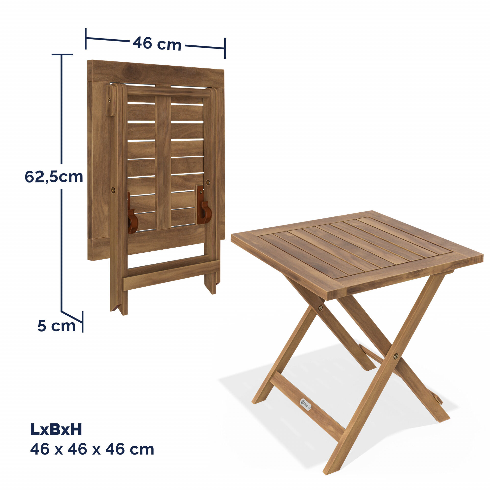 Gartentisch klappbar Akazienholz 46cm massiv platzsparend elegant