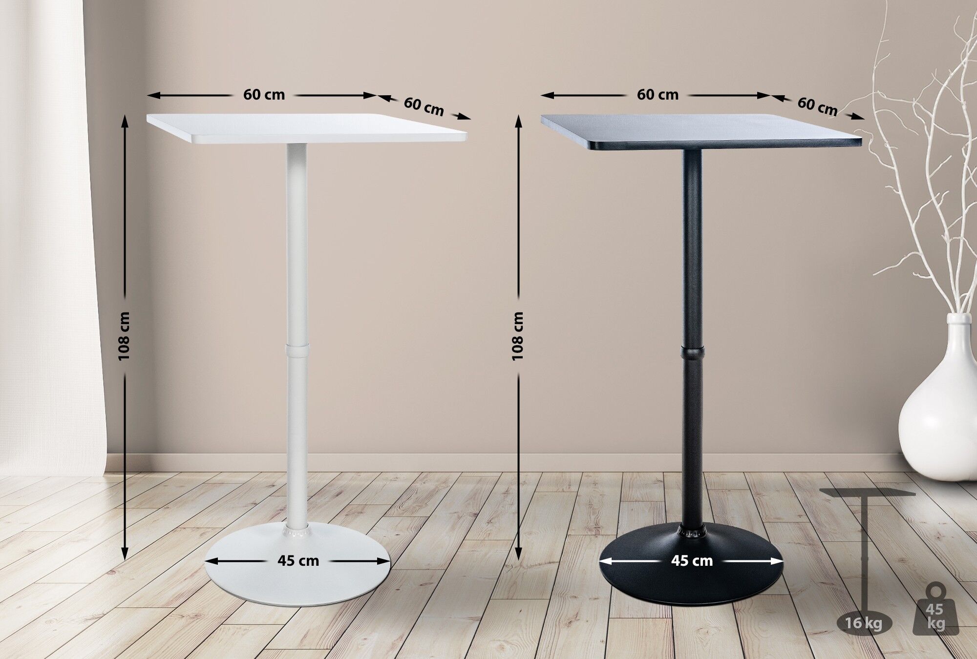 Stehtisch eckig, schwarz/schwarz