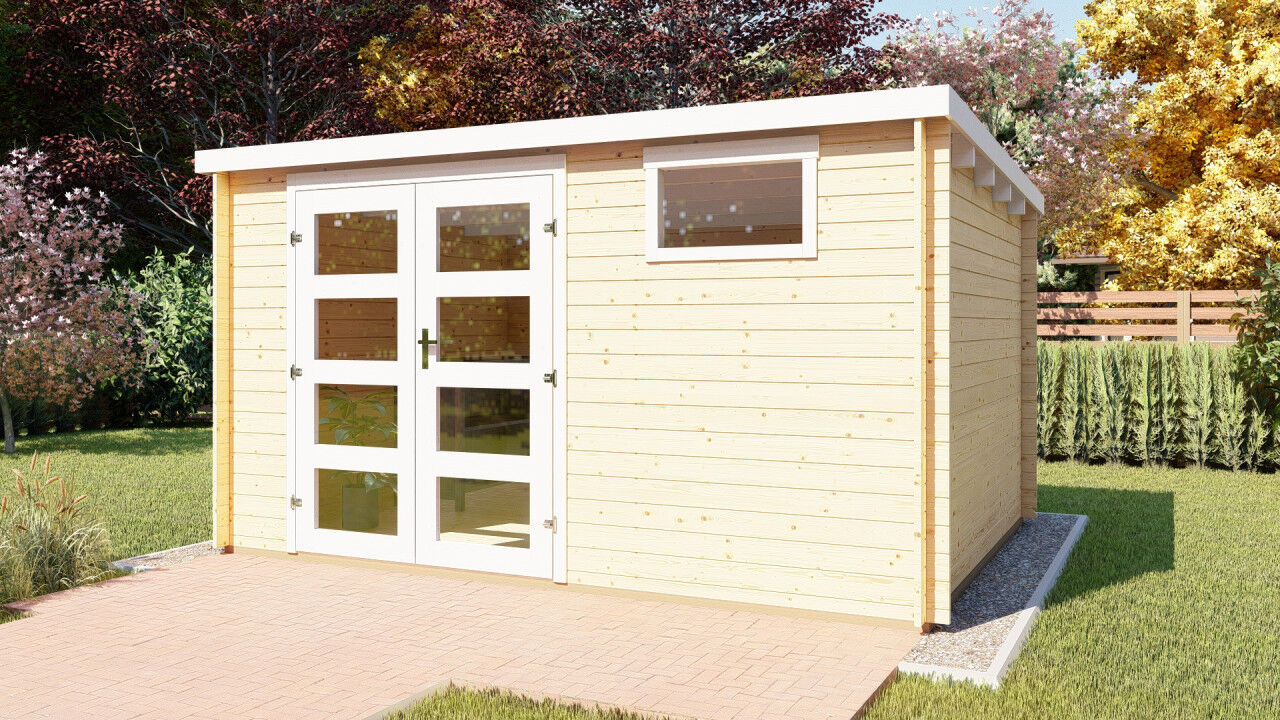 Gartenhaus Flachdach Funny 6 aus Holz mit Doppeltür – robustes Blockbohlenhaus