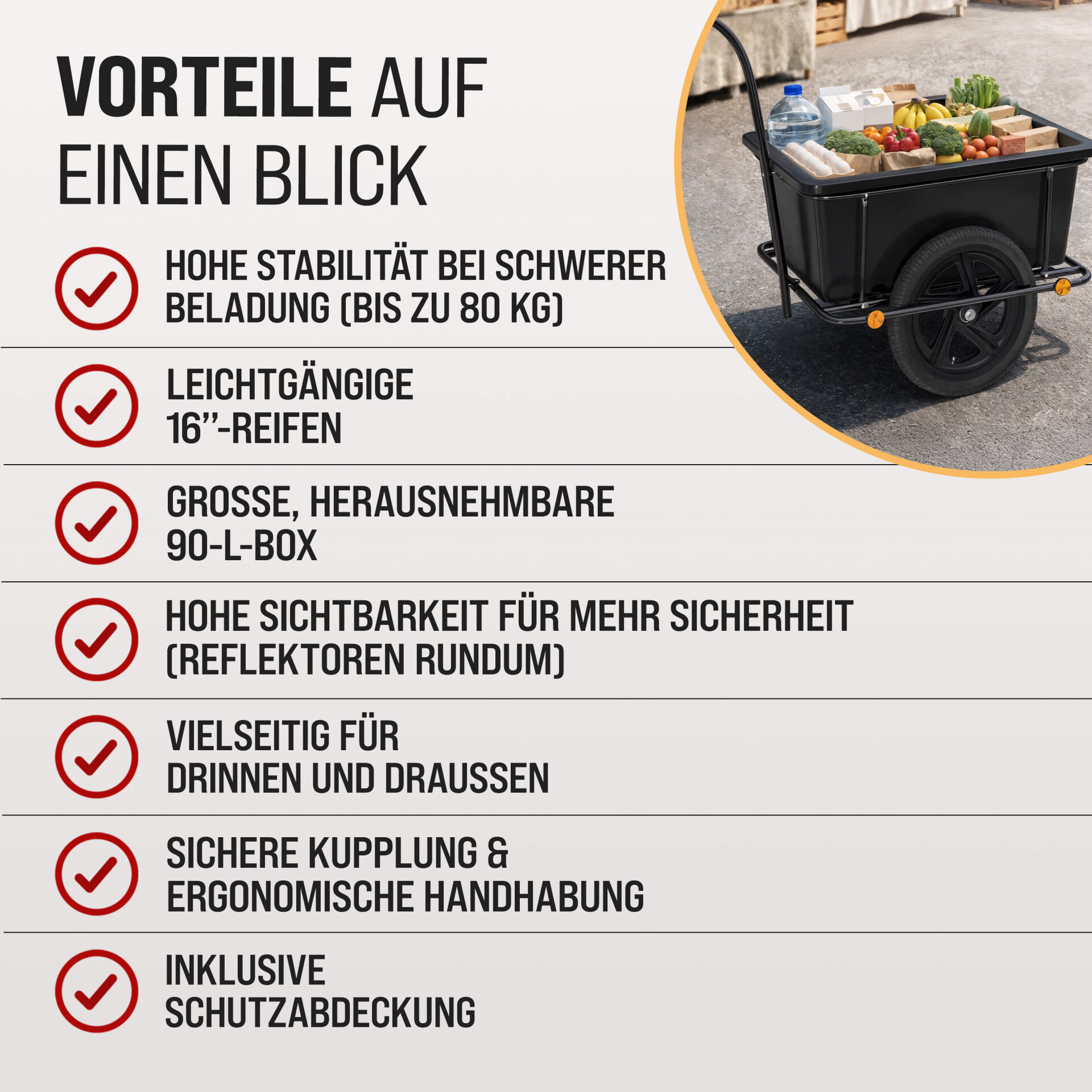 Fahrradanhänger Schwarz 90L inkl Kupplung