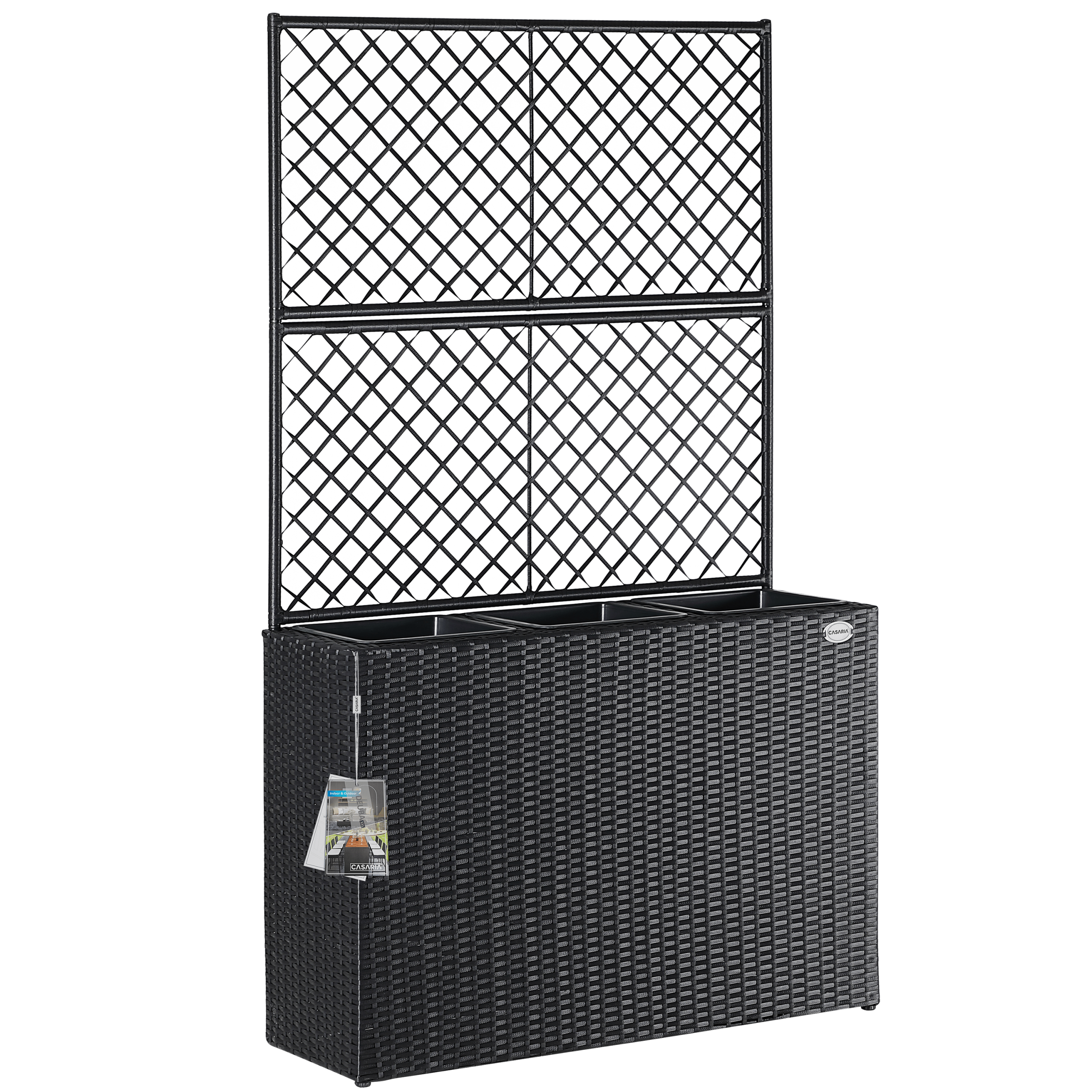 Polyrattan Blumenkasten mit Rankgitter Schwarz