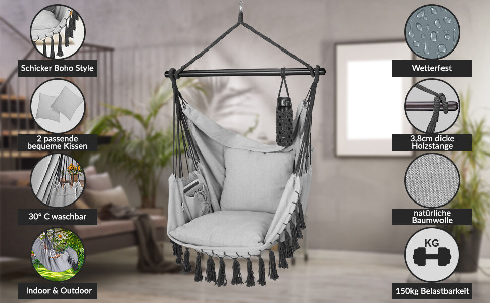 Hängesessel Hellgrau 170x100x150cm