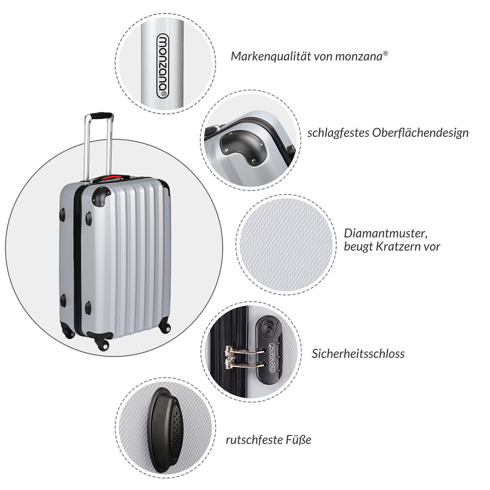 Hartschalenkoffer XL Rollen 360º Reisekoffer 90L Silber ABS