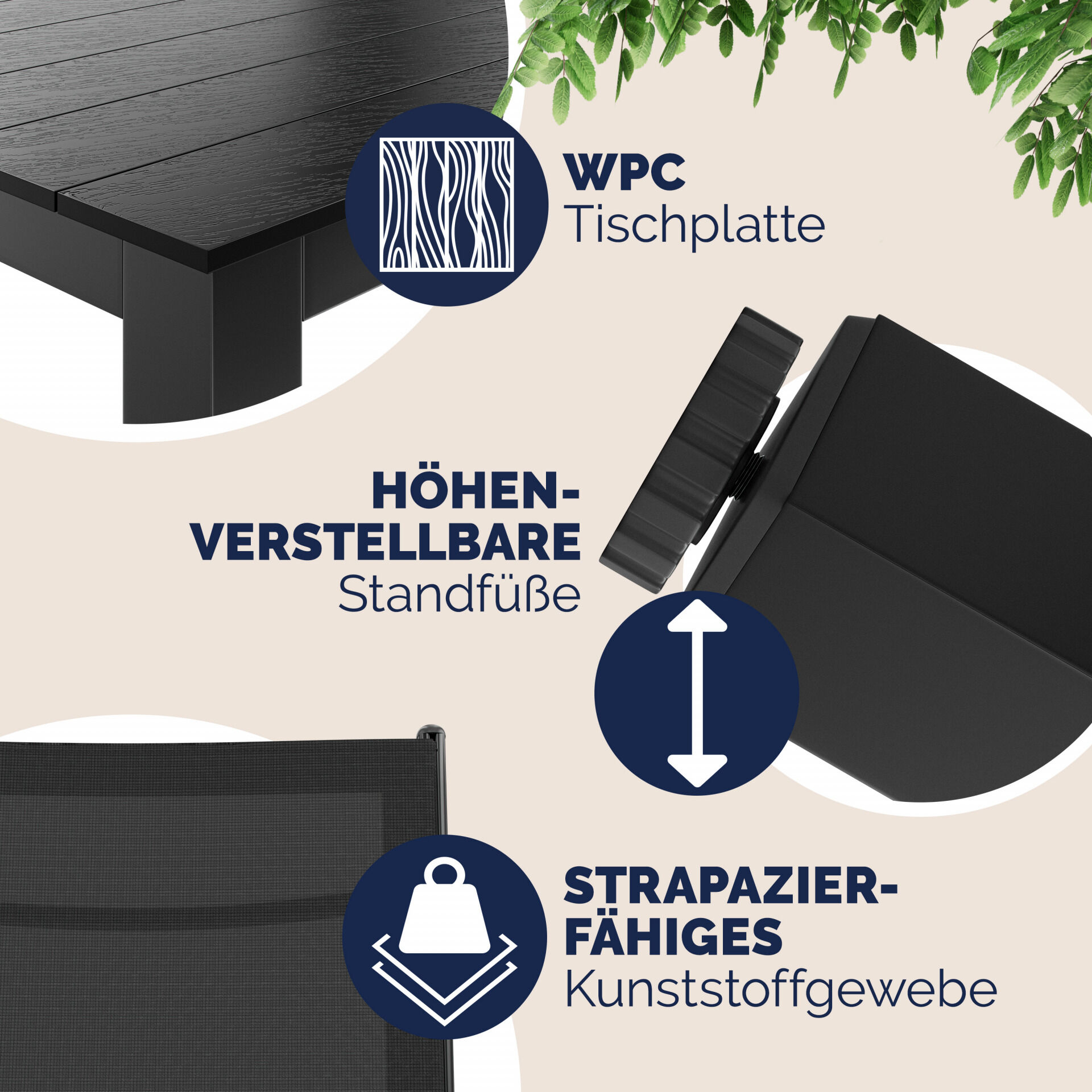 Garten-Sitzgruppe Bern 5-tlg Anthrazit Alu WPC Tischplatte