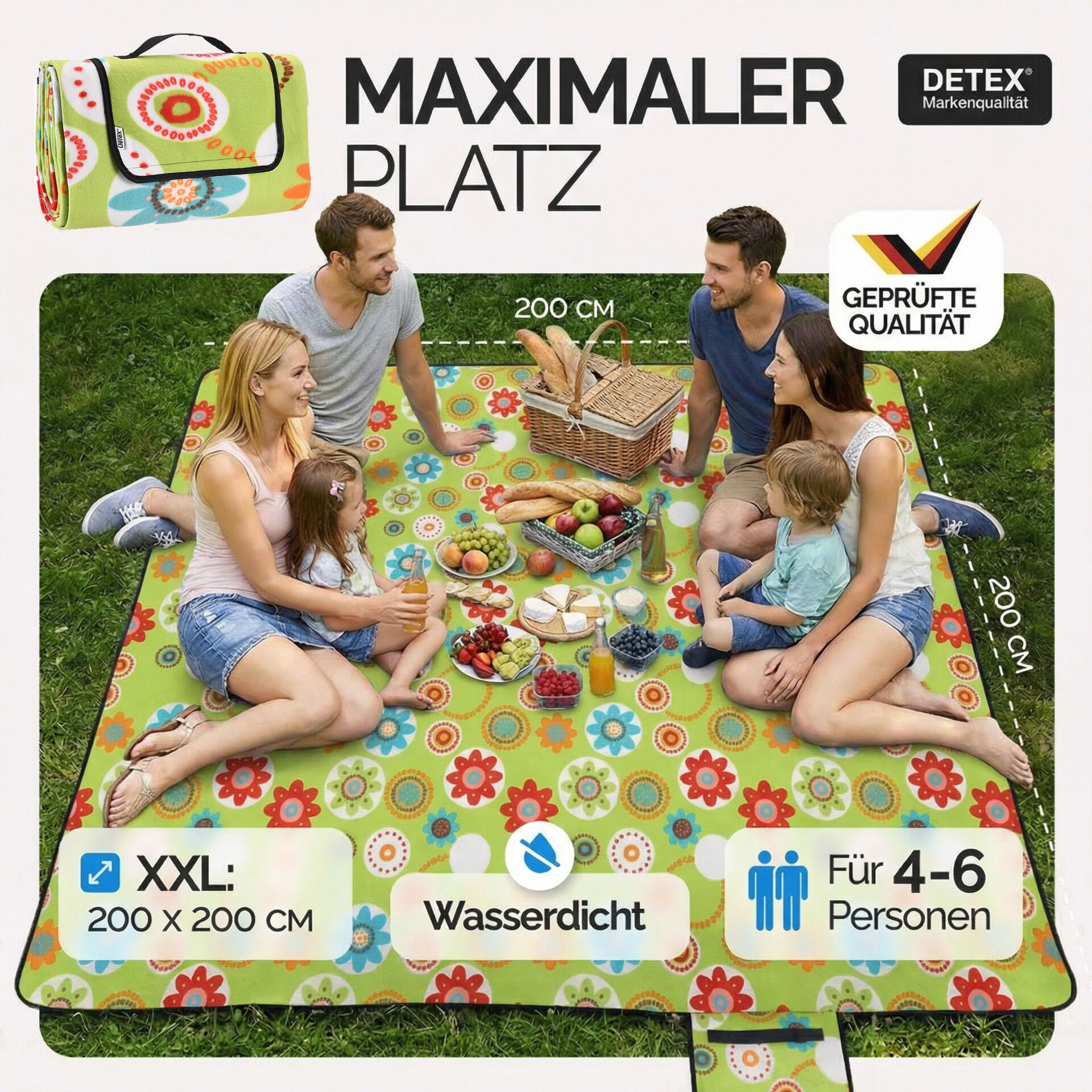 Picknickdecke Blumen 2x2m
