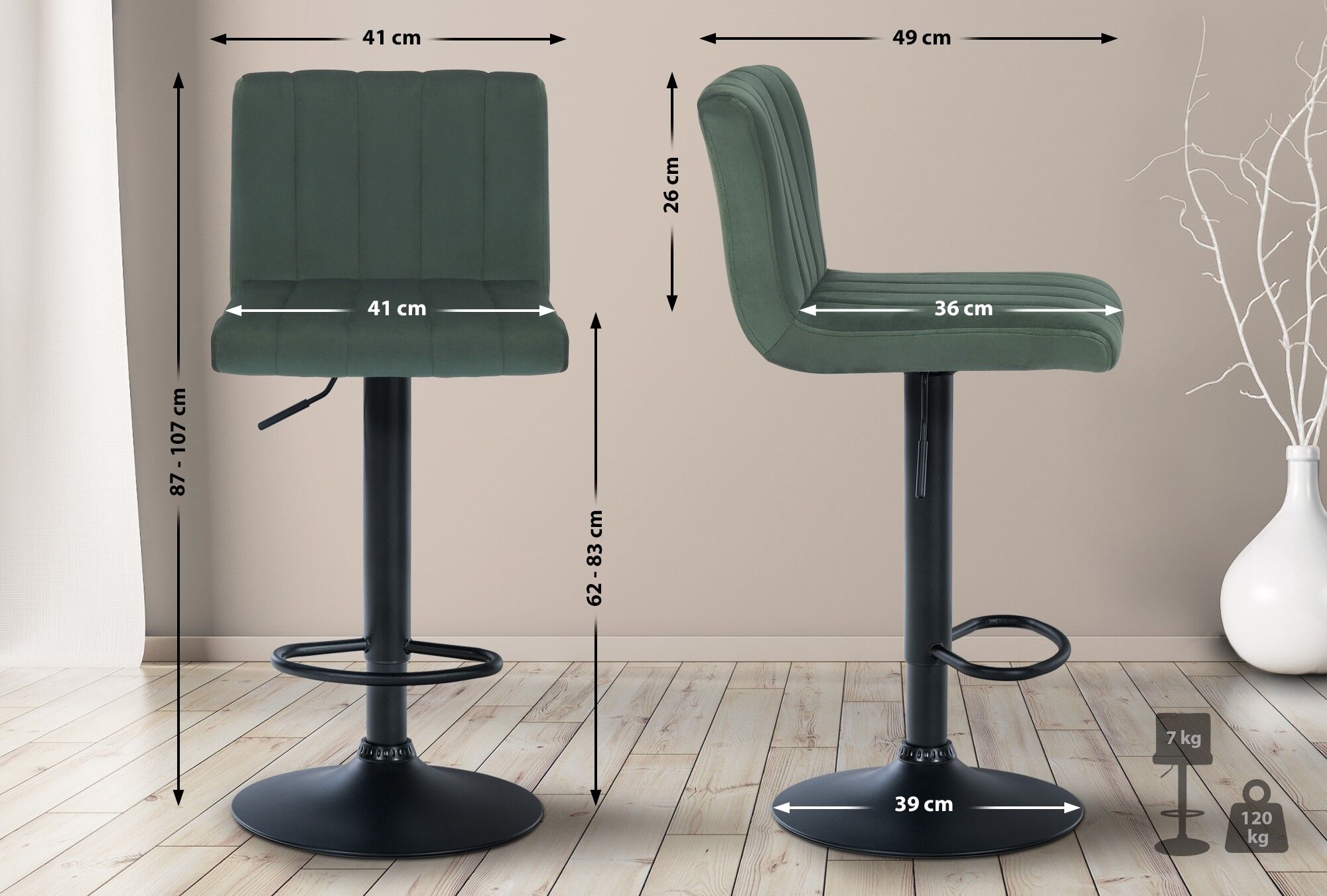 Barhocker Jamie Samt, grün