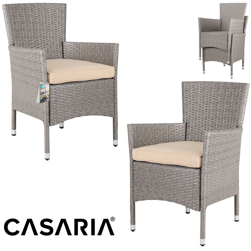 Polyrattan Gartenstuhl 2er-Set Creme/Beige stapelbar