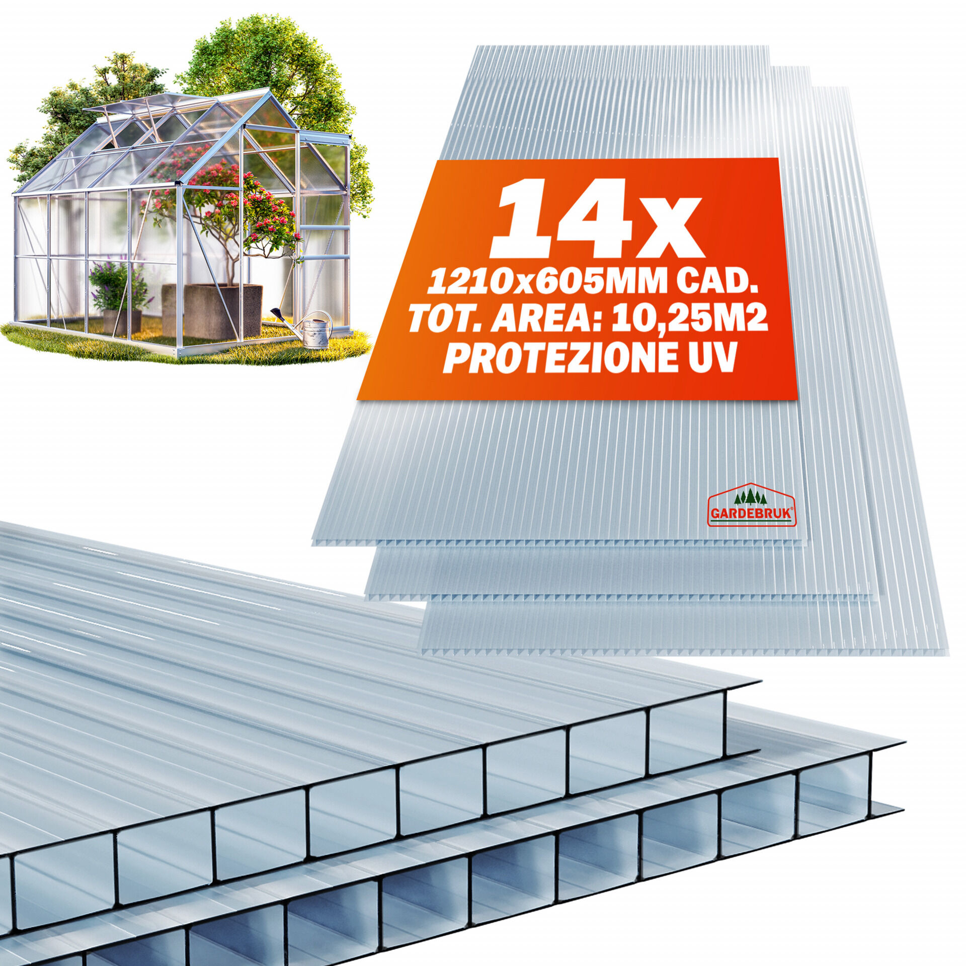 Doppelstegplatten 14er-Set 4mm transparent 25m² UV-beständig bruchfest