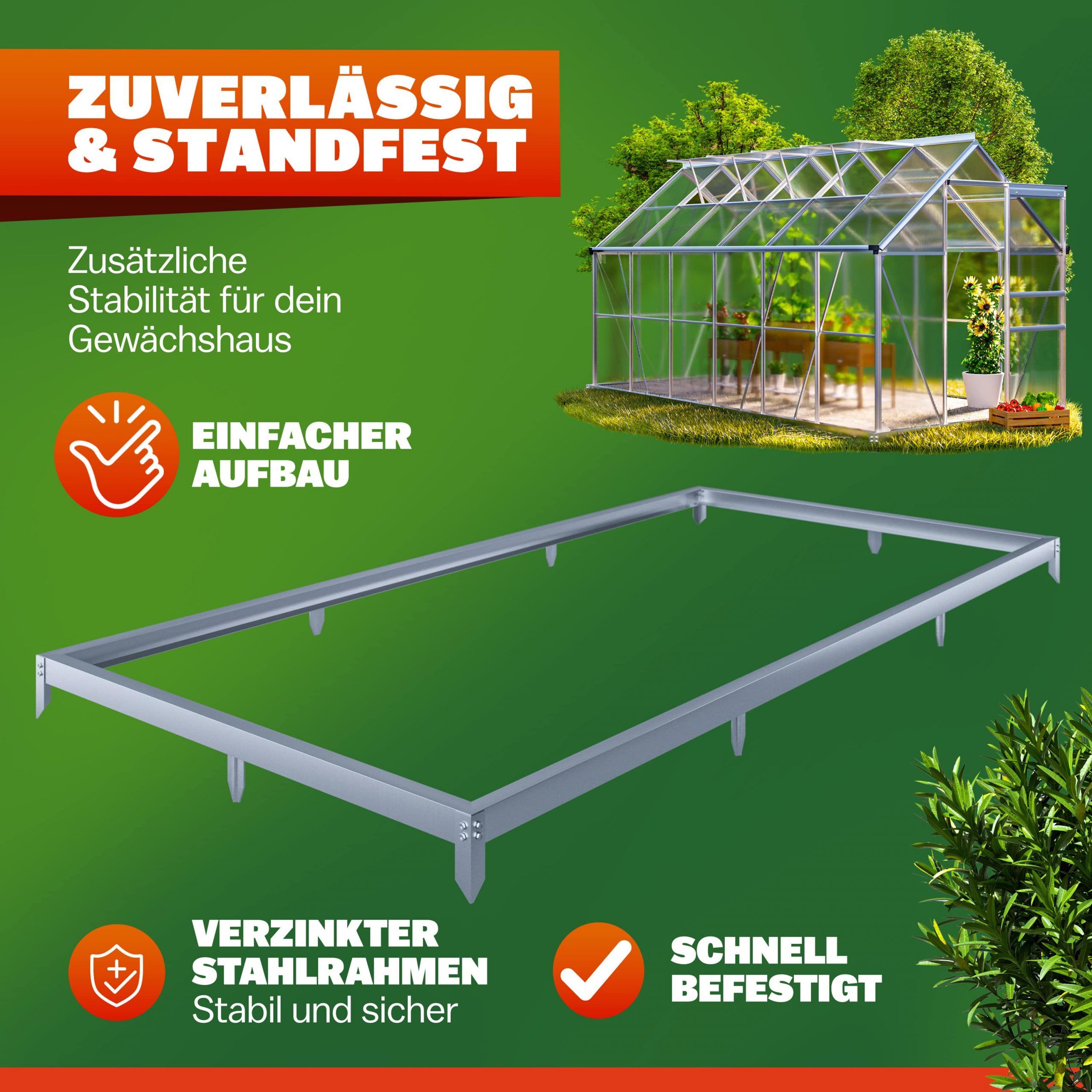 Stahlfundament für Gewächshaus 380x190x12cm verzinkt