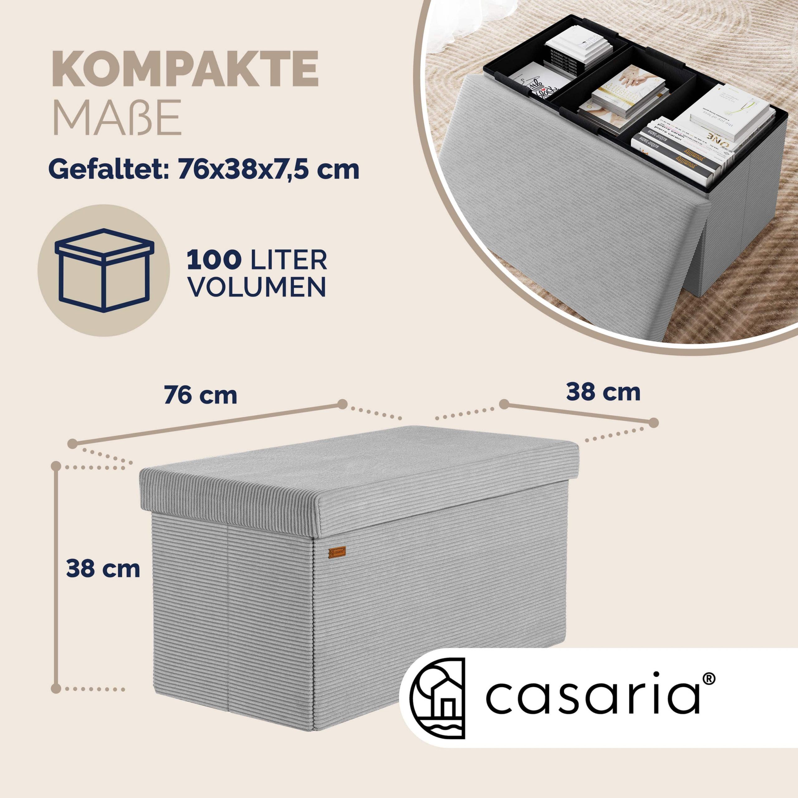 Sitzbank Grau Cord 76x38x38cm MDF faltbar