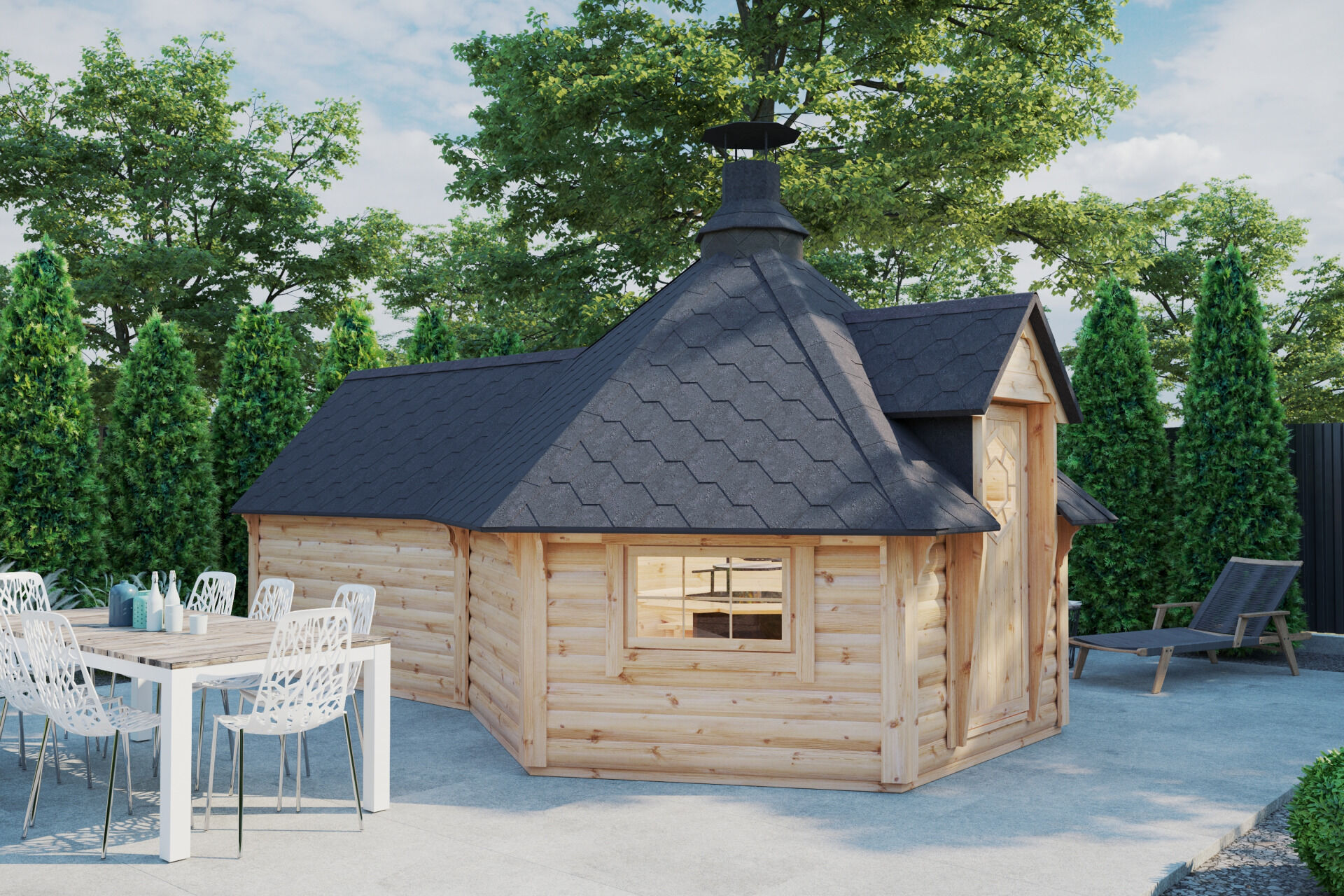 Finn Art Grillkota Elegance 9,2 m² mit Saunaanbau Seitenansicht links