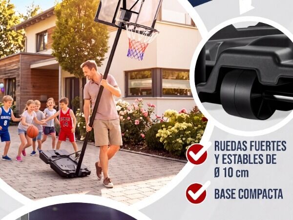 Basketballkorb Outdoor höhenverstellbar 135 –305 cm stabil wetterfest mit Ständer 60 kg Sockel Rollen