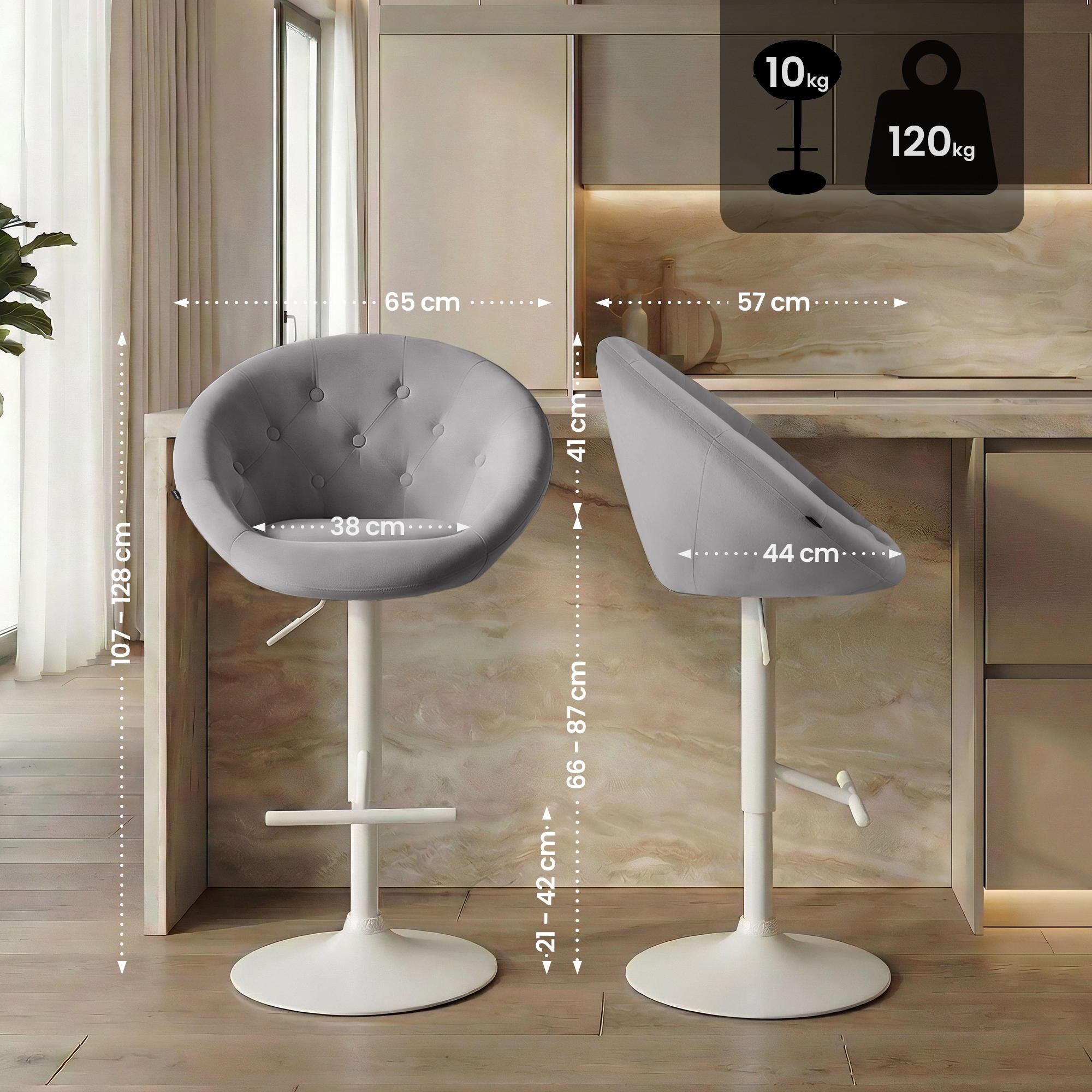 Barhocker London Samt weiß, grau