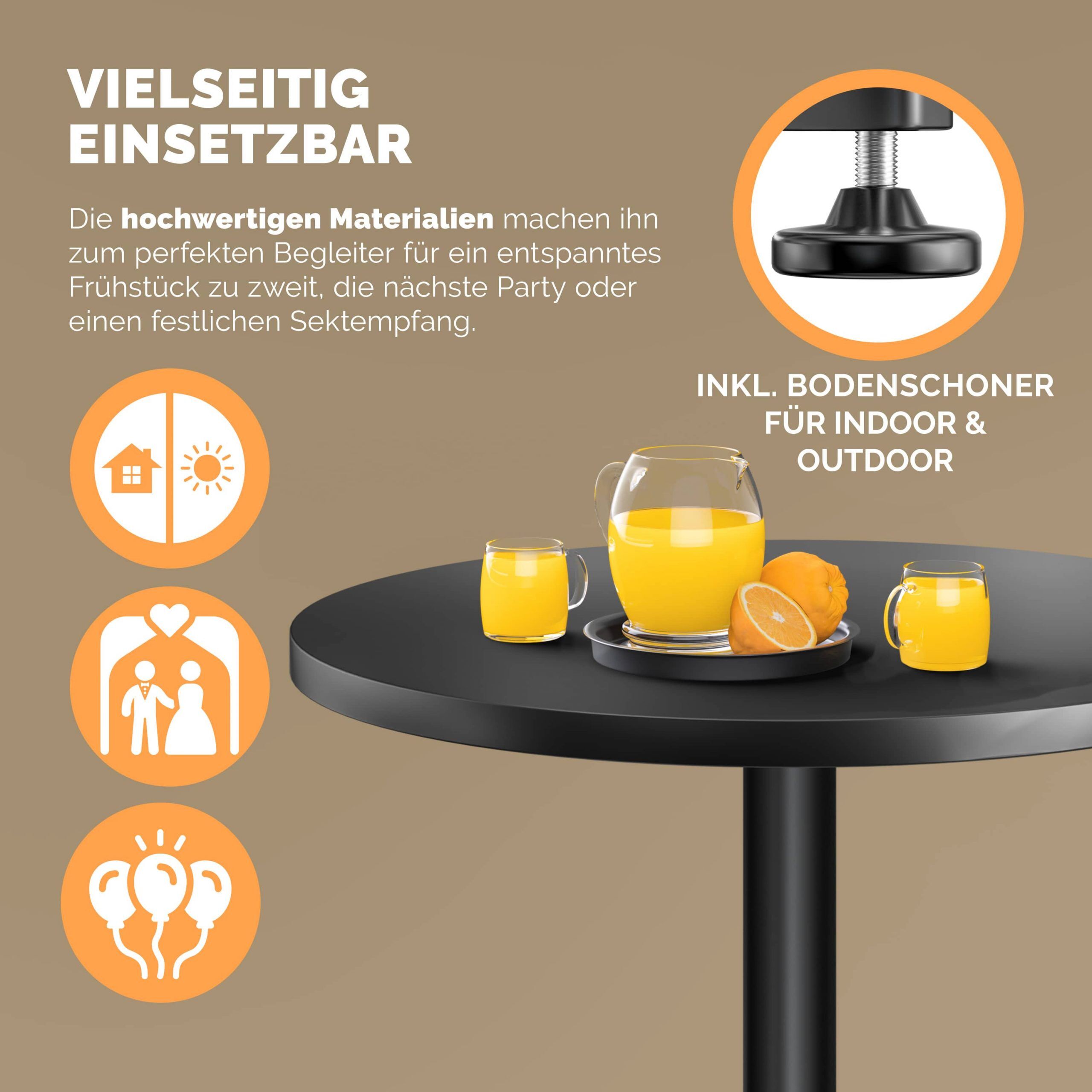 Stehtisch 2er-Set Ø60cm höhenverstellbar 70/115cm Alu Schwarz