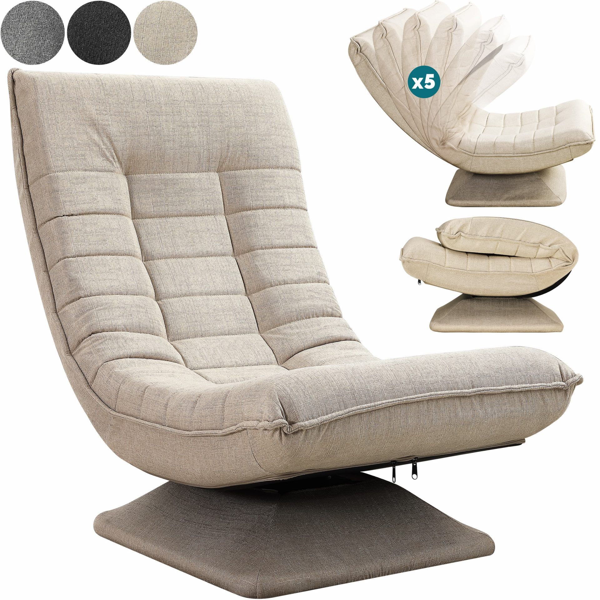 Sessel Aberdeen Creme Stoff 5fach verstellbar 360 Grad drehbar klappbar