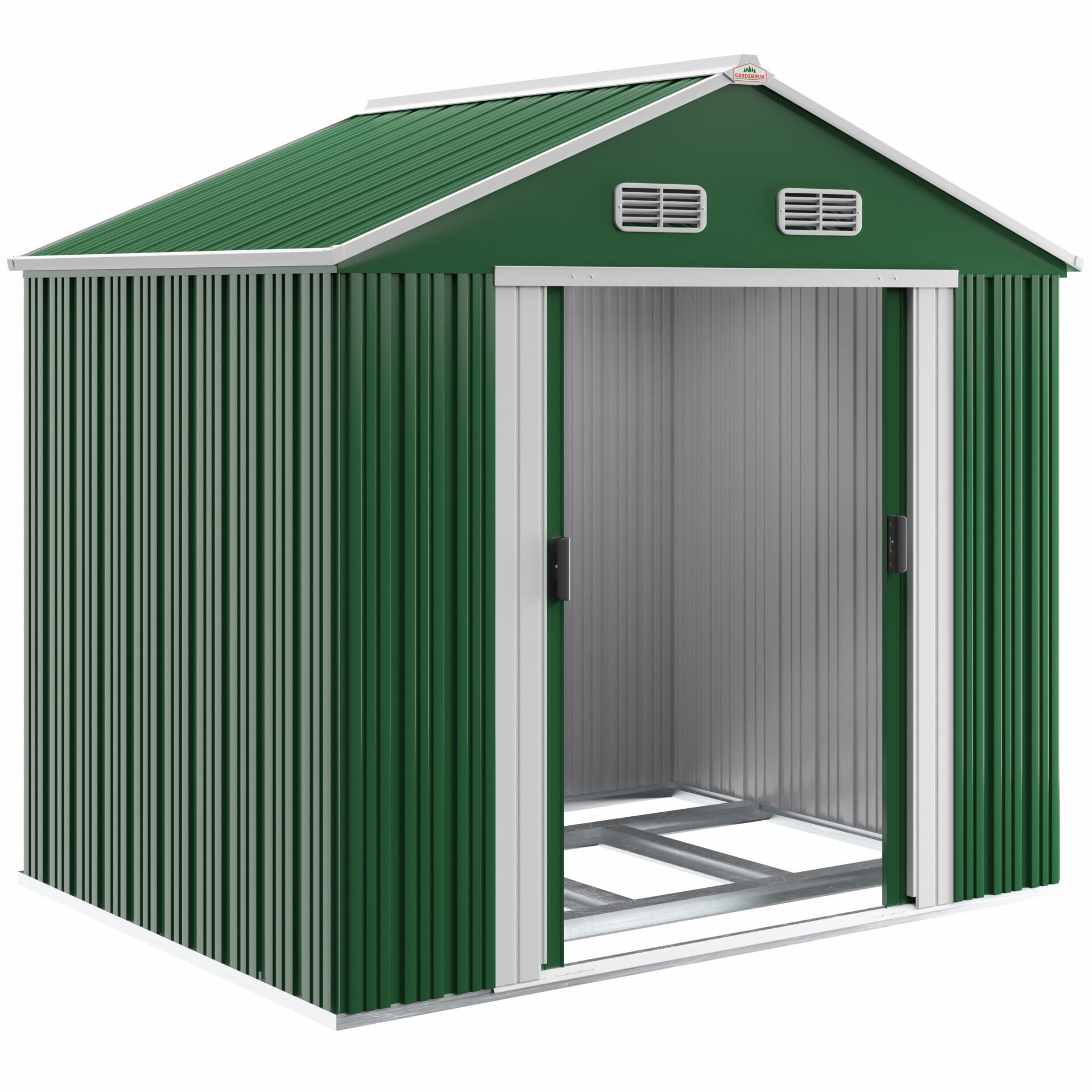 Geräteschuppen Grün 260x205x180cm 5m² verzinkter Bodenkranz Schiebetür