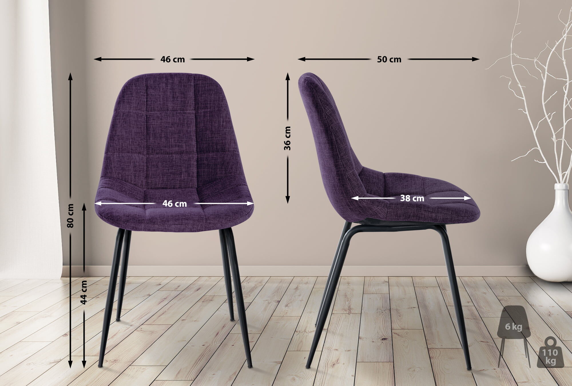 2er Set Stuhl Tom Stoff, lila