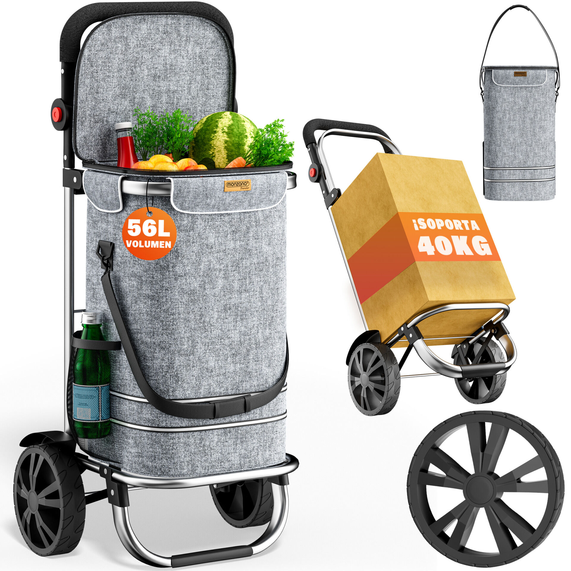 Einkaufstrolley Grau Alu 56L 31x24x54cm