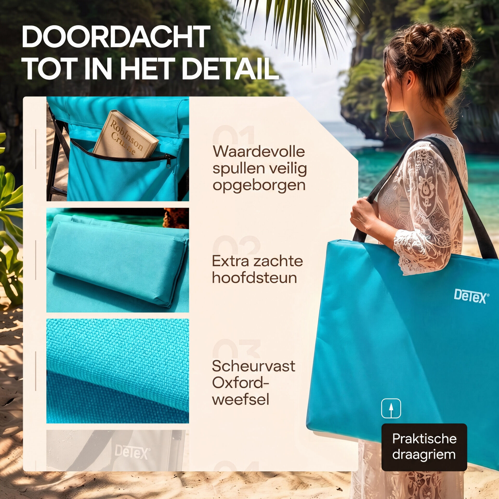 Strandmatte Türkis 158x56x46cm gepolstert