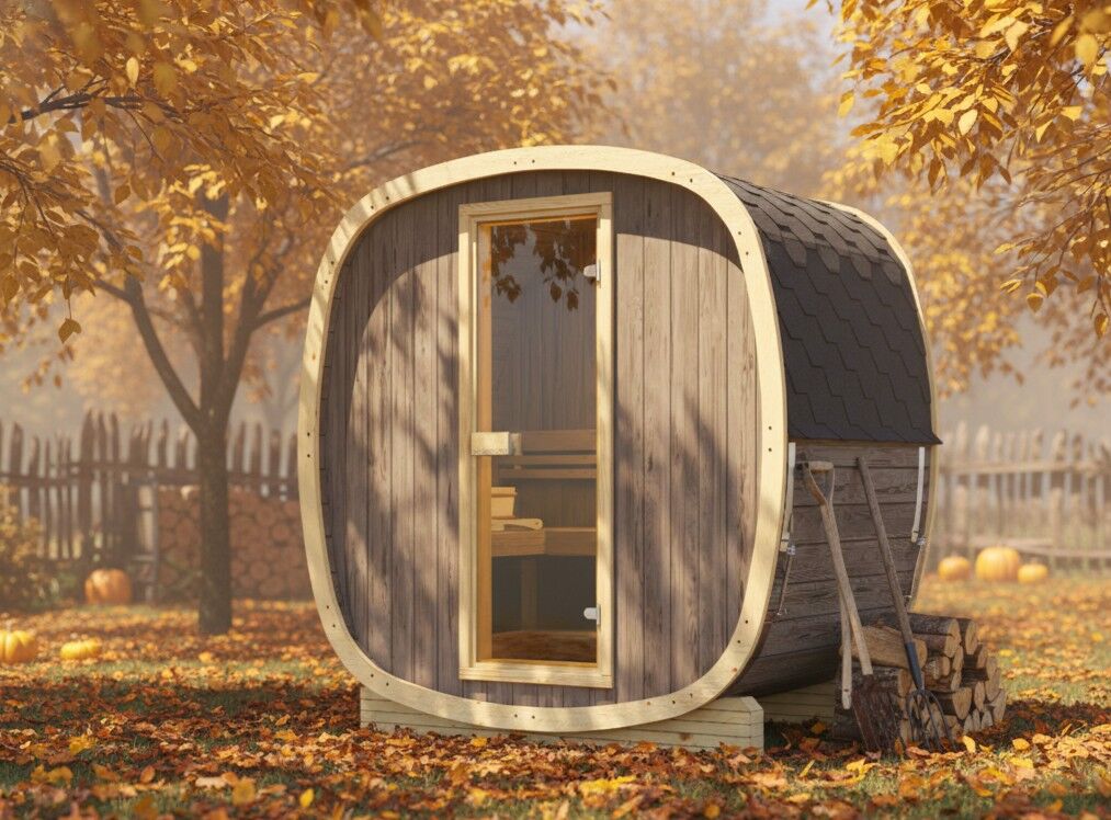 Finn Art Fasssauna QUADRO 130 – kompakte Sauna mit klar definiertem Ausstattungsstandard, Fichte