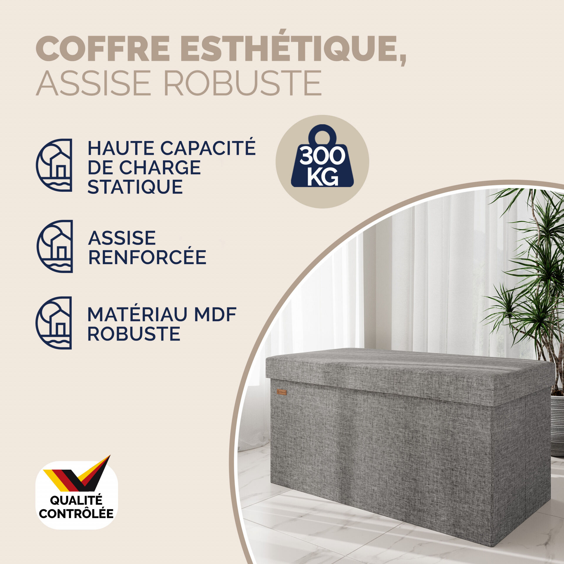 Sitzbank Grau 80x40x40cm MDF faltbar