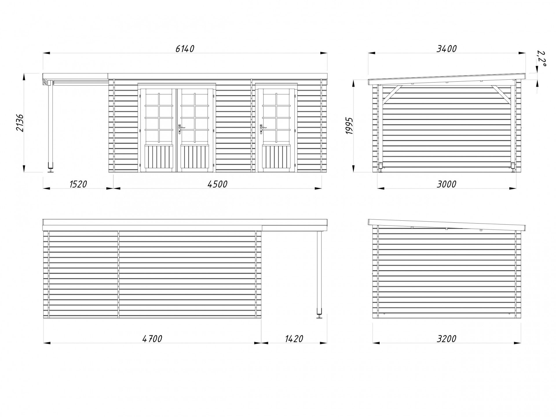Flachdach Palmako Gartenhaus Ella 13,1+3,9 m²