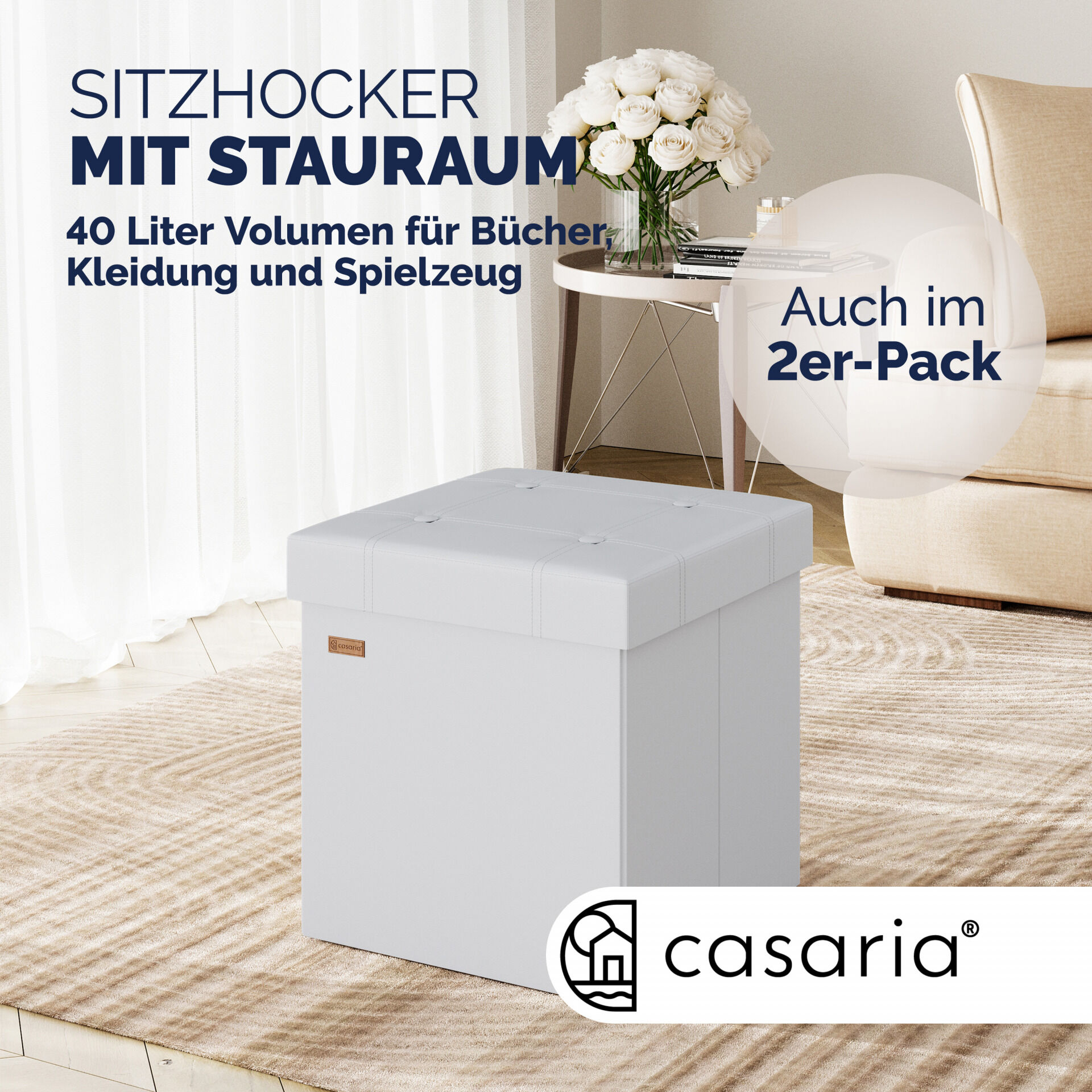 Sitzhocker Weiß Kunstleder 38x38x38cm faltbar