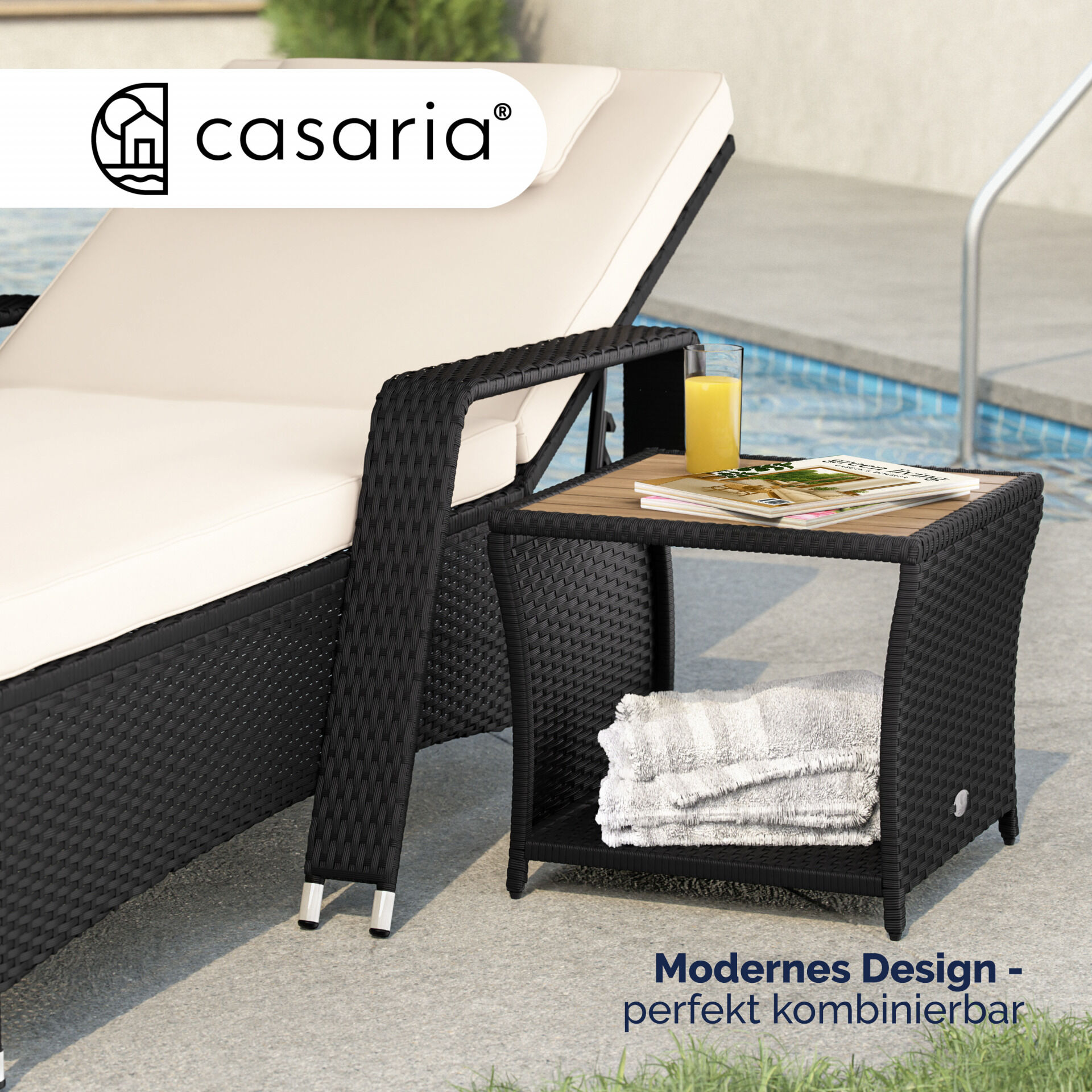 Polyrattan Beistelltisch Schwarz 40x45x45cm Akazienholz