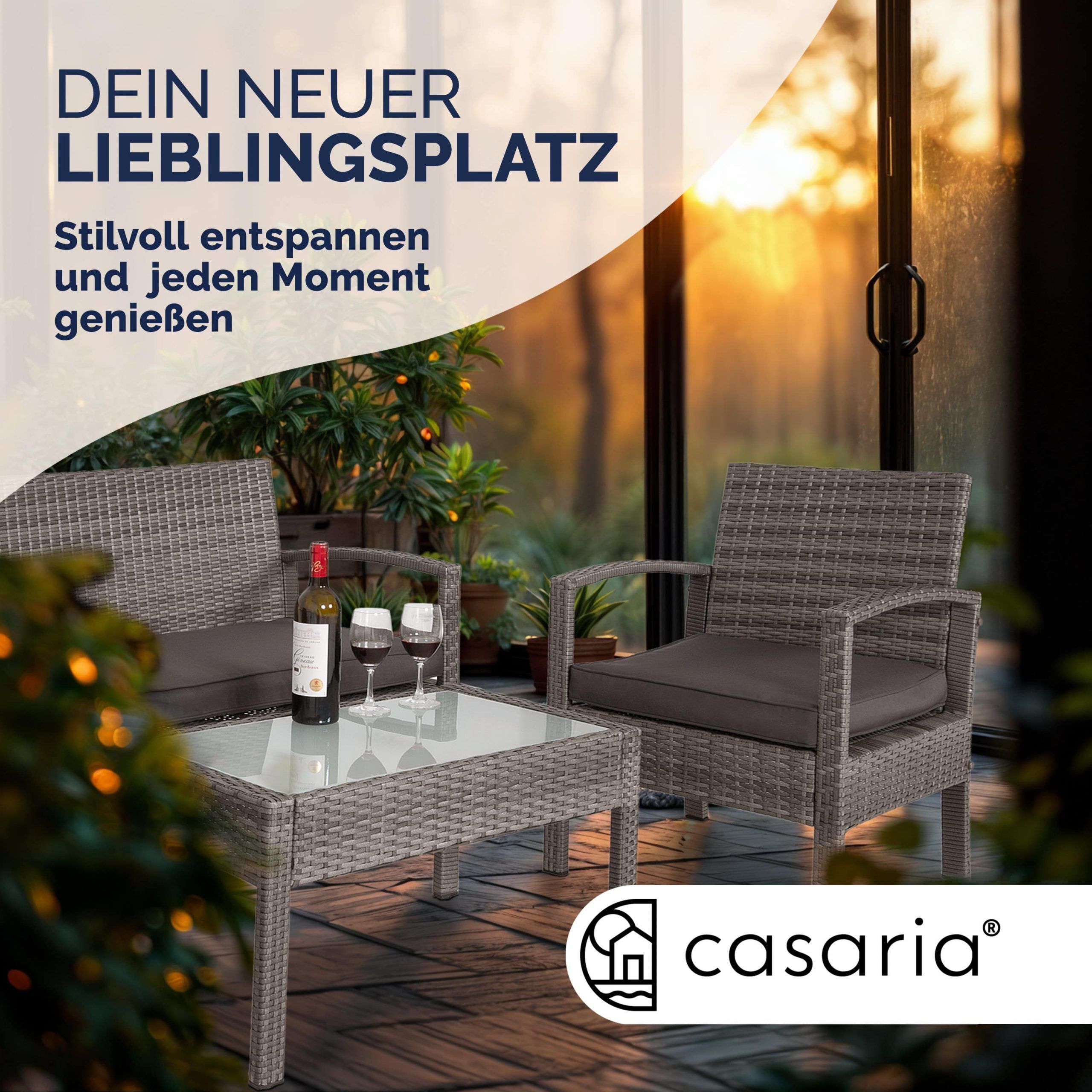 Polyrattan Garten-Sitzgruppe 4-tlg Grau/Anthrazit