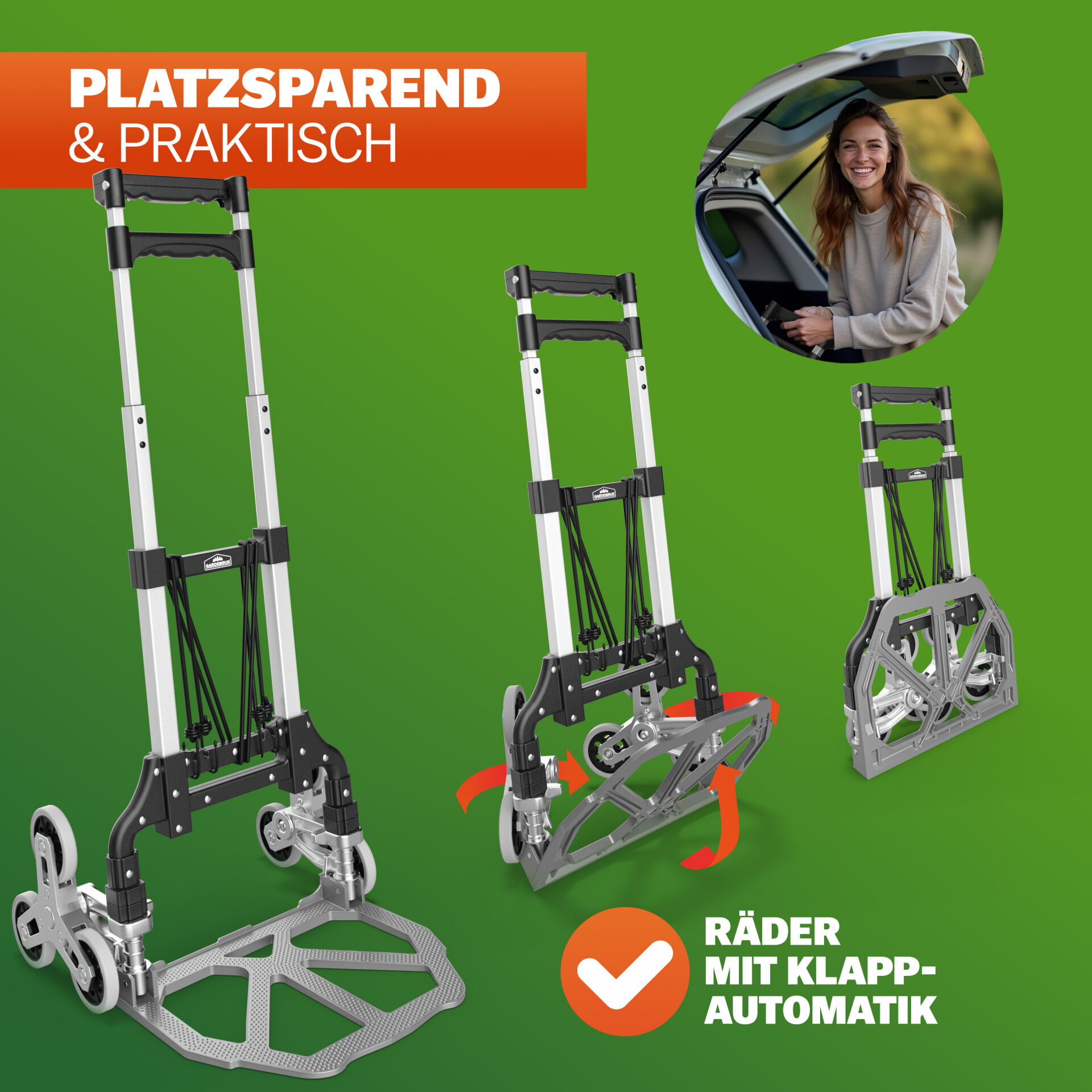 Treppenkarre Silber/Schwarz 80kg höhenverstellbar