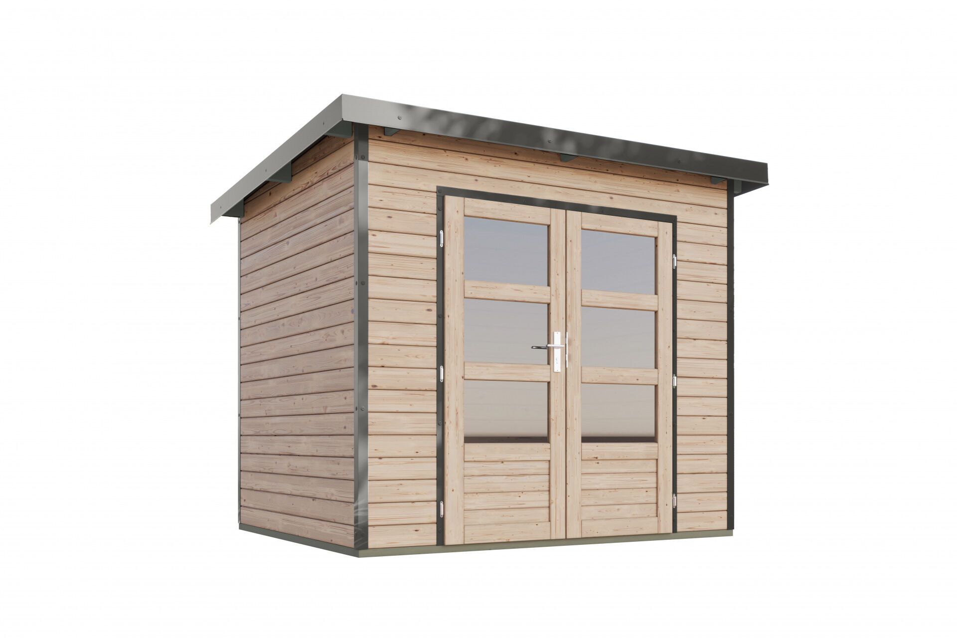 Karibu Pultdach Holz & Metall Gartenhaus Pluto 2, naturbelassen / graualuminium