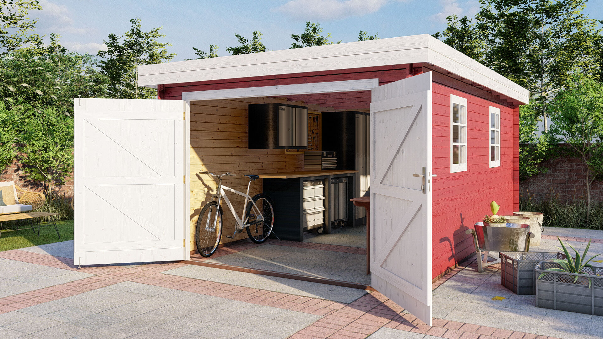 Flachdach Holzgarage Schweden 50 – 28 mm Blockbohlen Garage mit Holztor