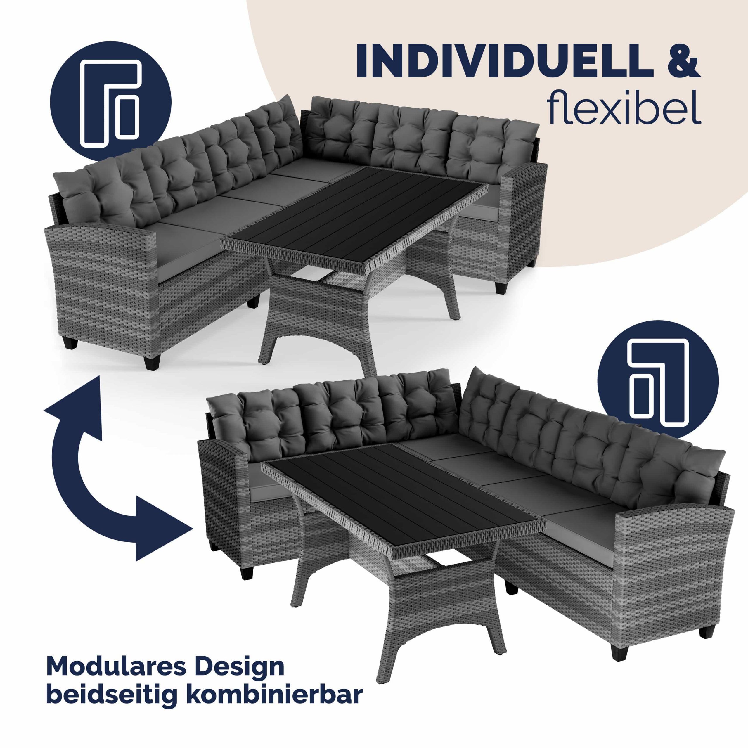Polyrattan Ecklounge Lissabon Grau/Anthrazit inkl Kissen