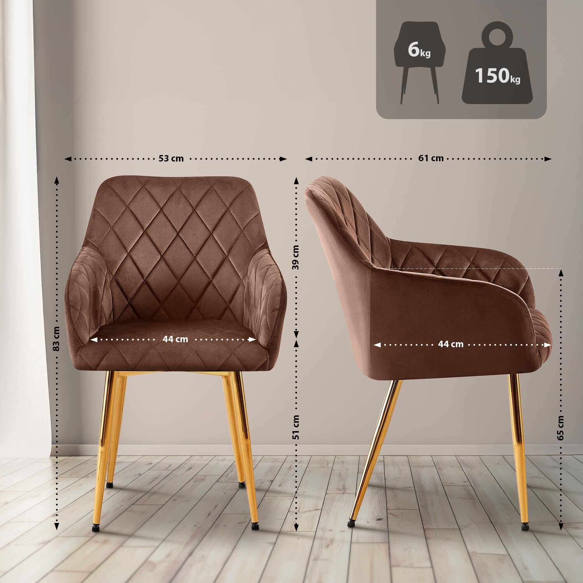 2er Set Esszimmerstuhl Monett Samt G, braun