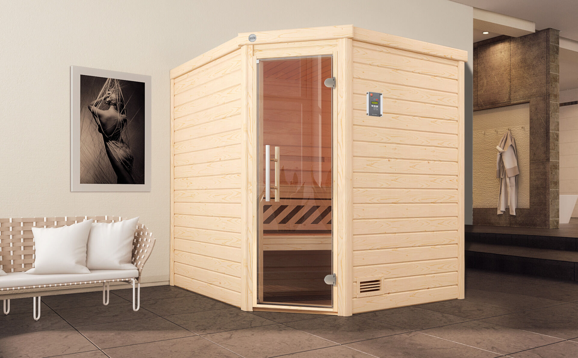 weka Premium-Massivholzsauna 45 mm TURKU 2, ohne Ofen, ohne Beleuchtung